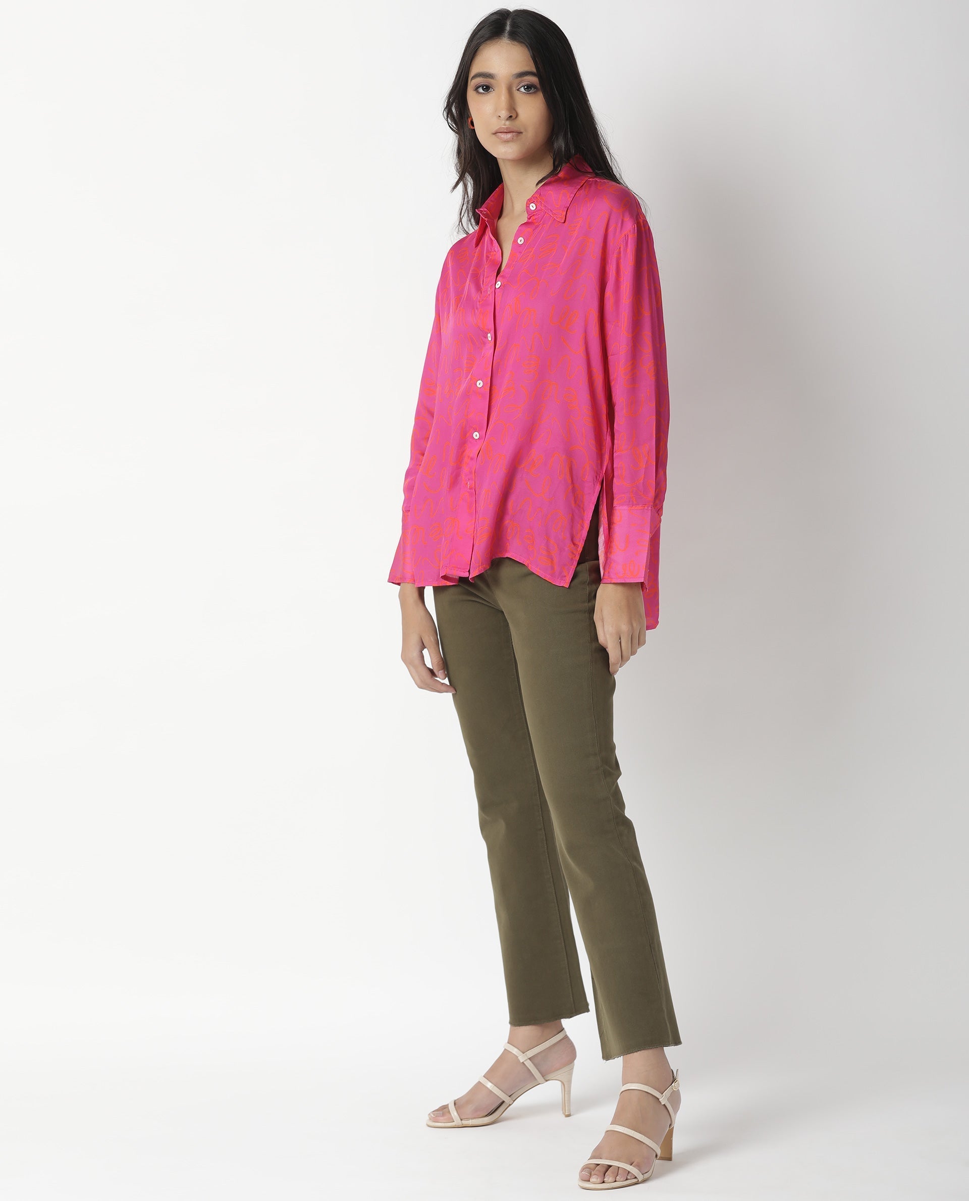 Rareism Womens Vani Pink Dress Modal Fabric Regular Fit Cuffed Sleeve Collared Neck