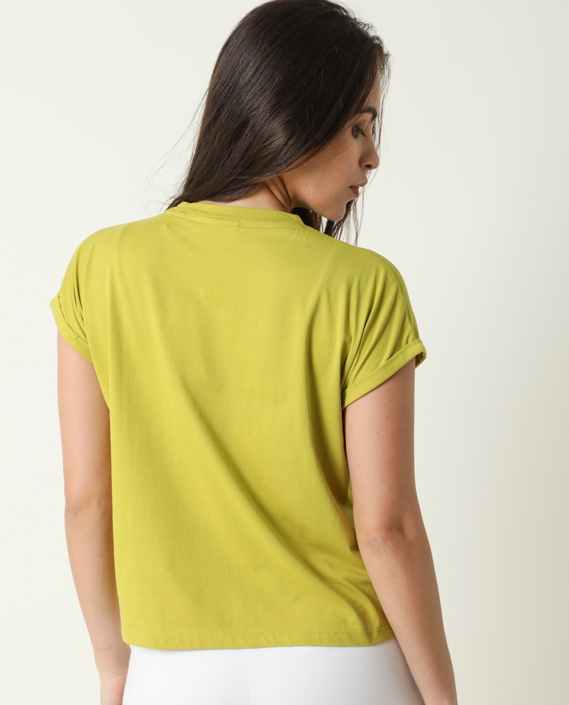 Rareism Women Rad Flouroscent Green Cotton Fabric Regular Fit Half Sleeves Graphic Print Crew Neck T-Shirt