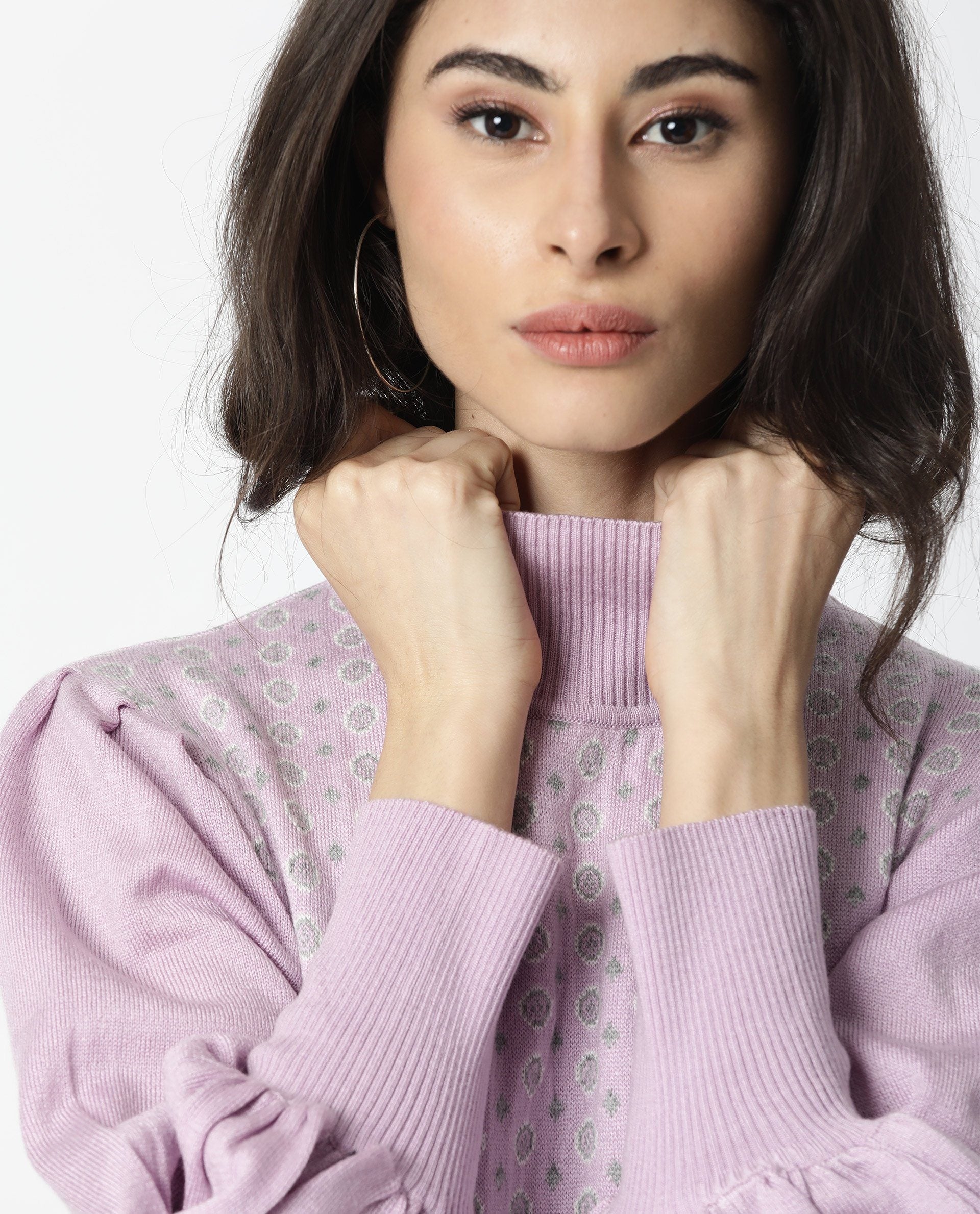 Rareism Women Web Purple Dress Full Sleeves Dobby