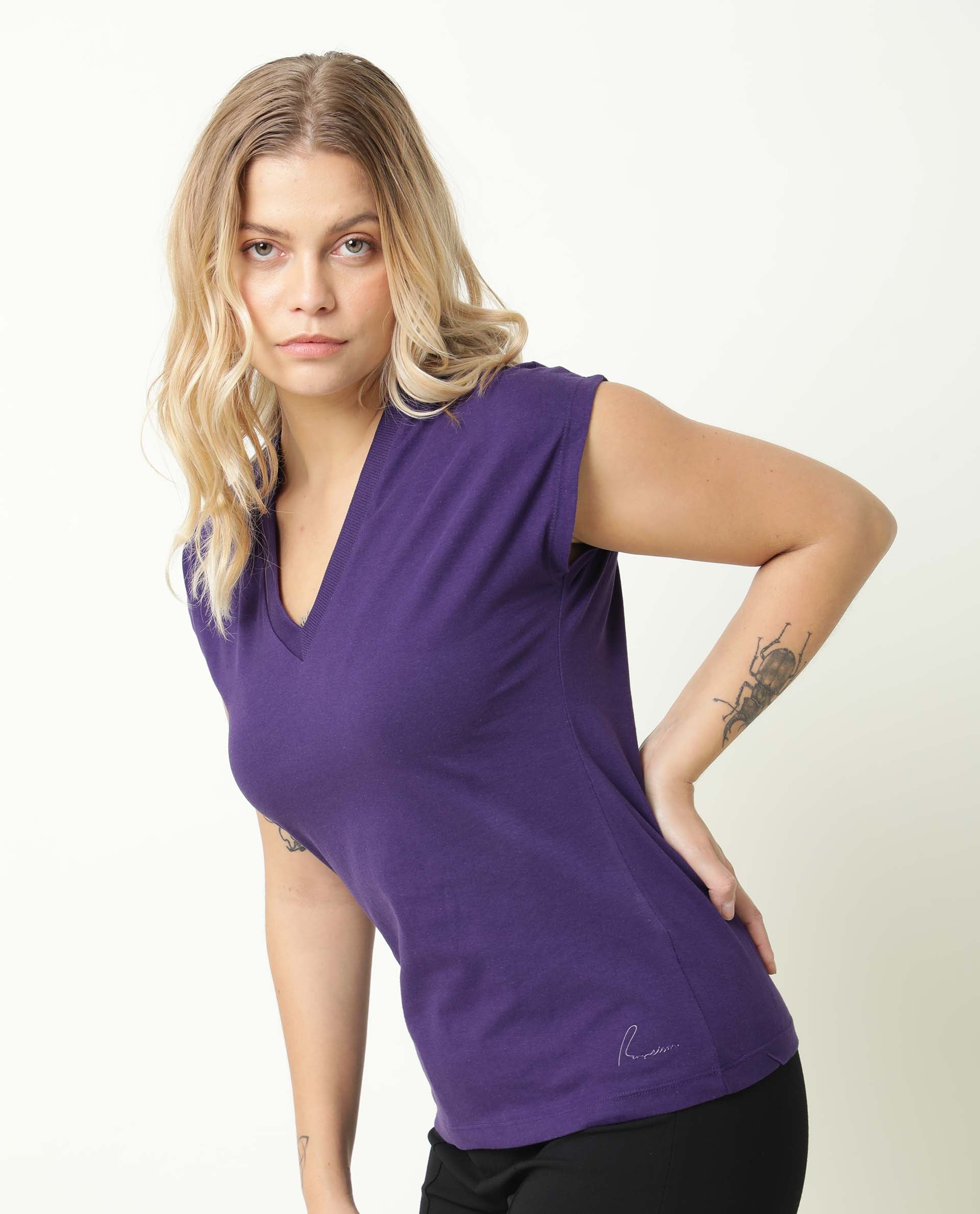 Rareism Women Debra Purple Cotton Fabric Regular Fit Half Sleeves Solid Crew Neck T-Shirt