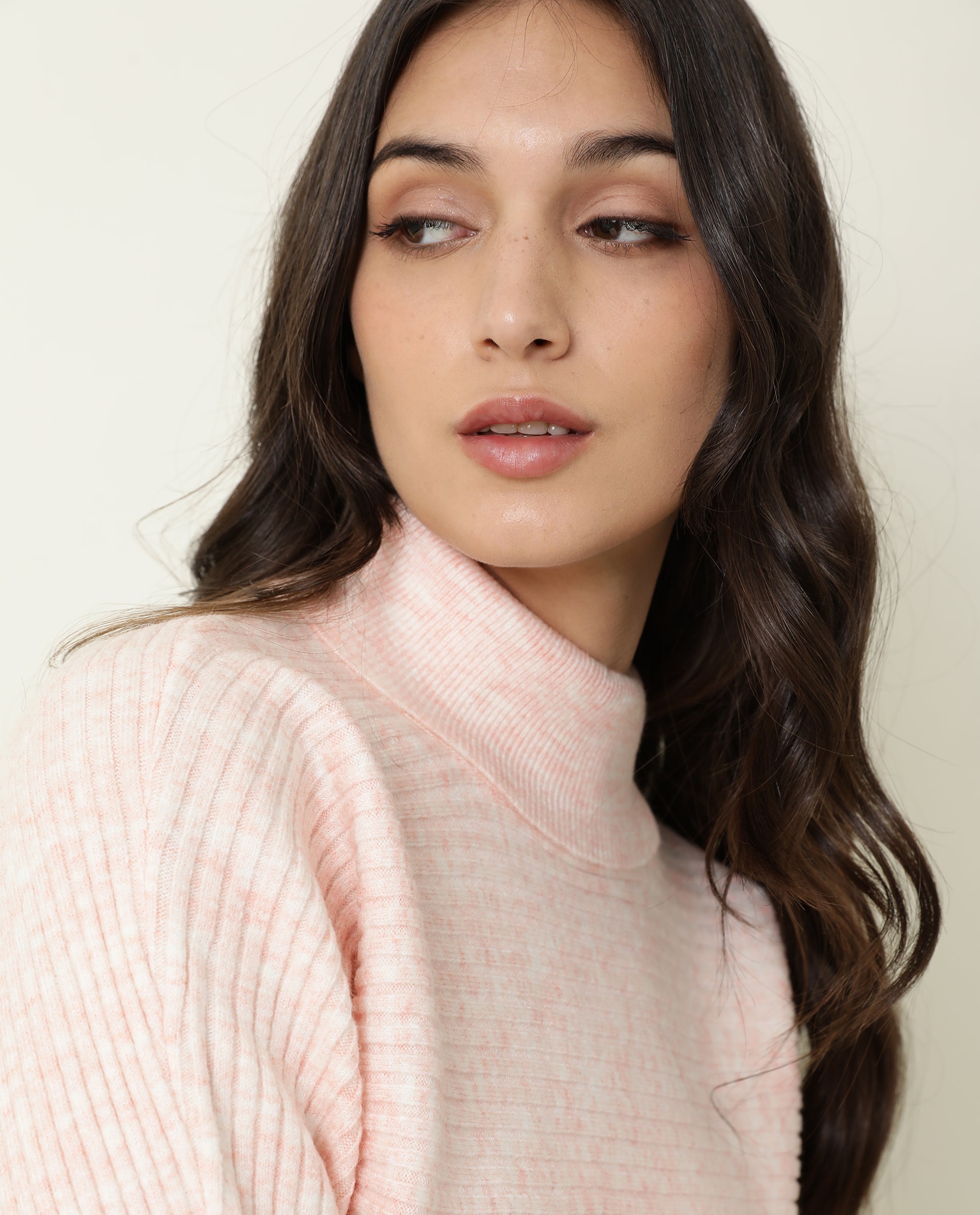Rareism Women's Levour Pink Acrylic Turtle Neck Plain Relaxed Fit Sweater