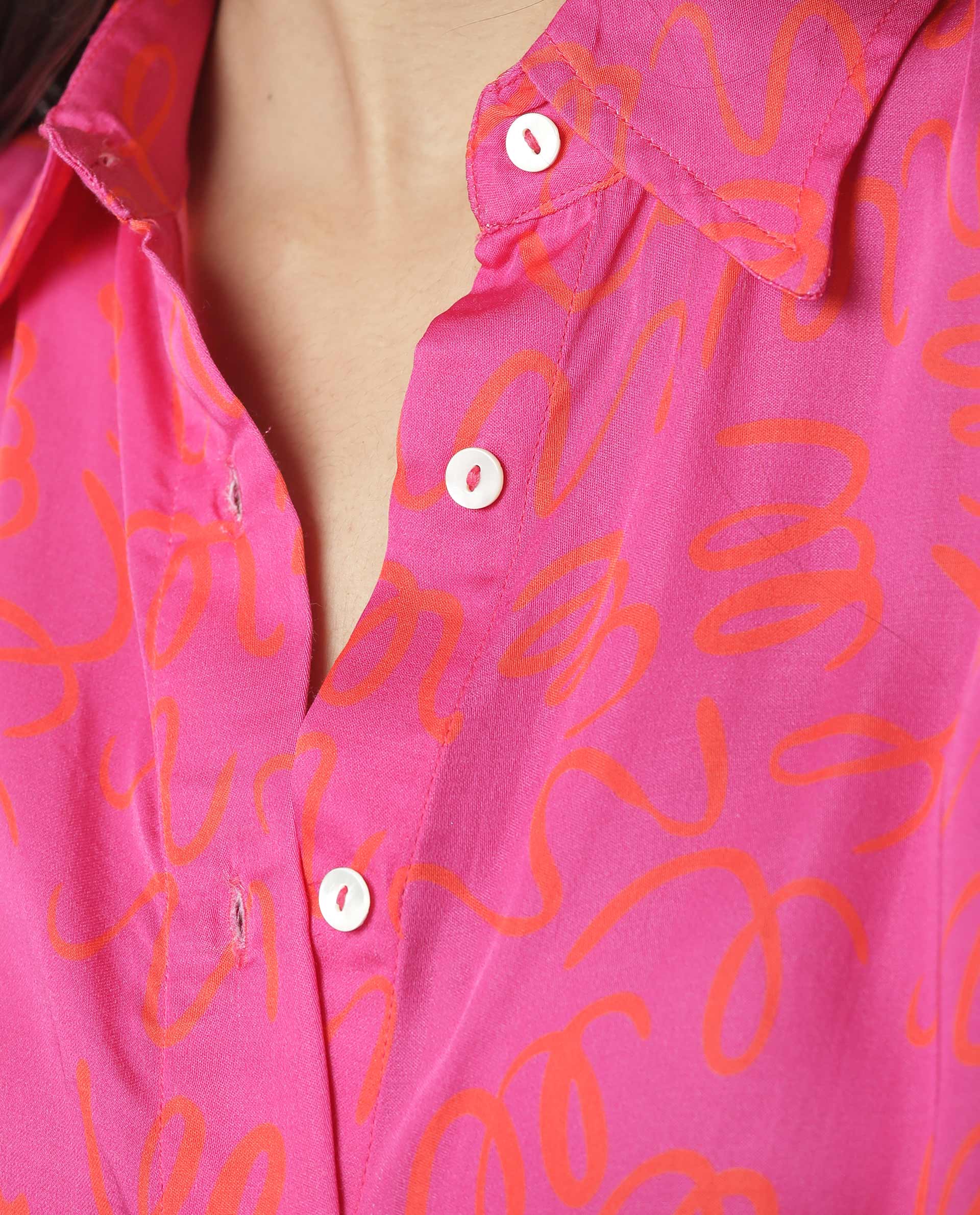 Rareism Womens Vani Pink Dress Modal Fabric Regular Fit Cuffed Sleeve Collared Neck