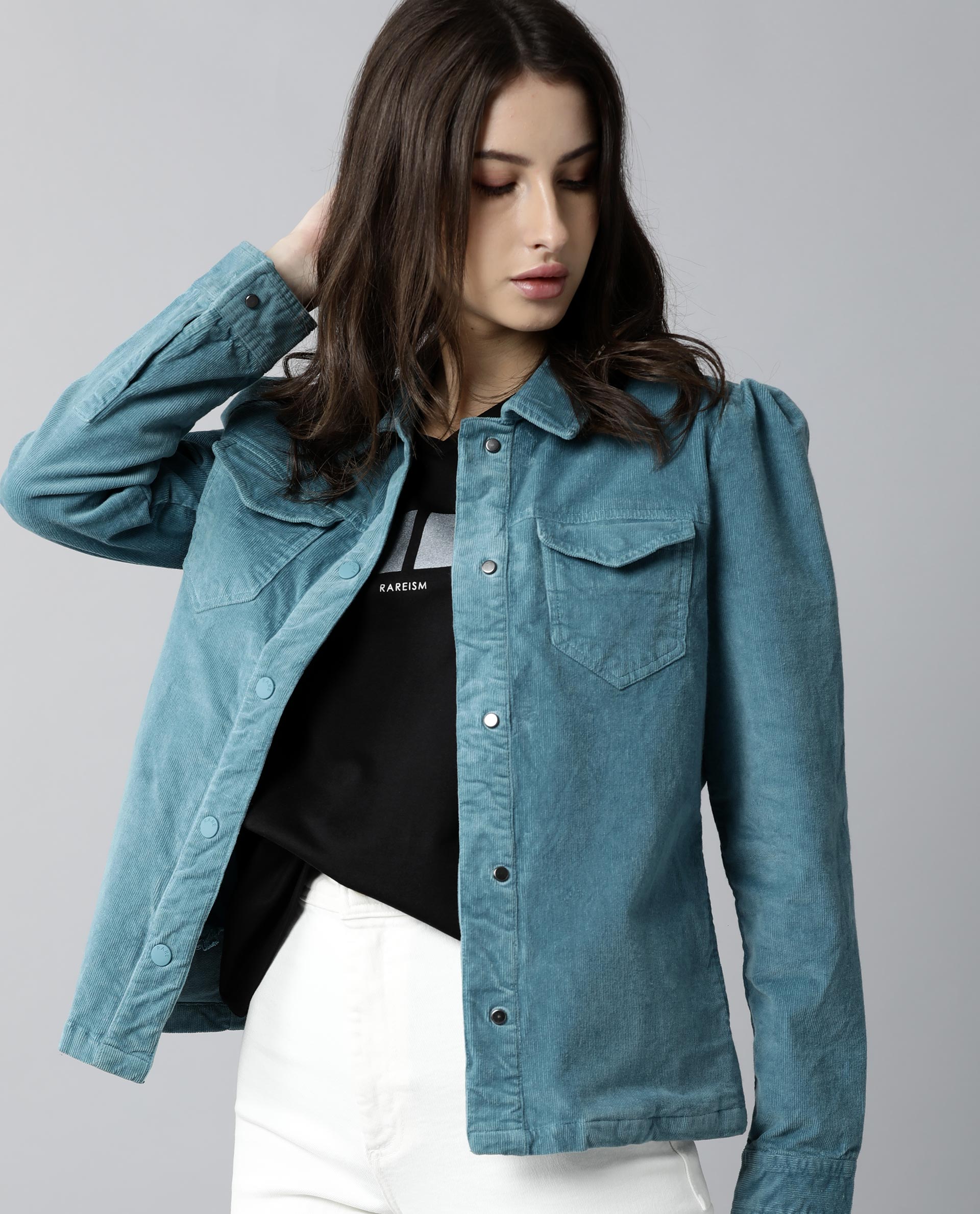 Rareism Women Delux Turq Jacket Full Sleeves Solid