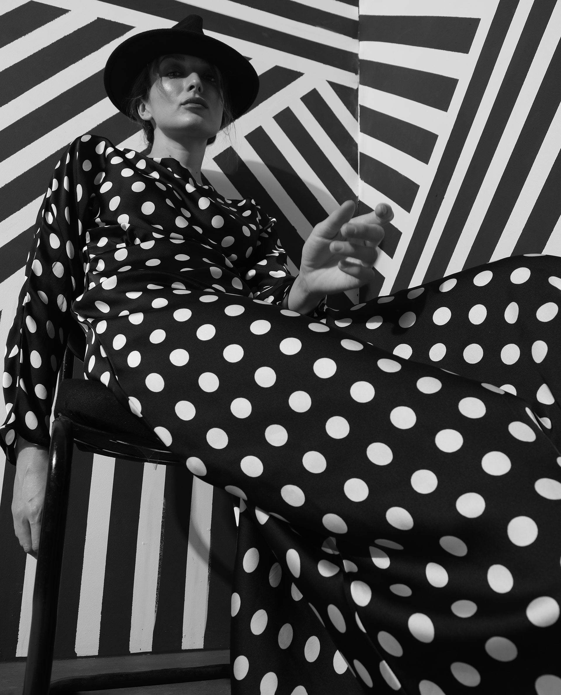 Rareism Women Alsus Black Polka Print Boat Neck Full Sleeves Maxi Dress