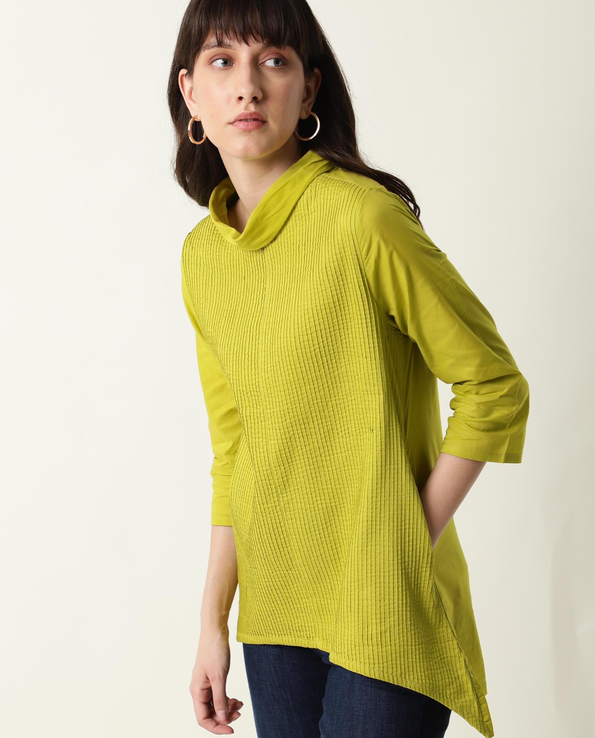 Rareism Women Pins1 Green Top Full Sleeves Solid