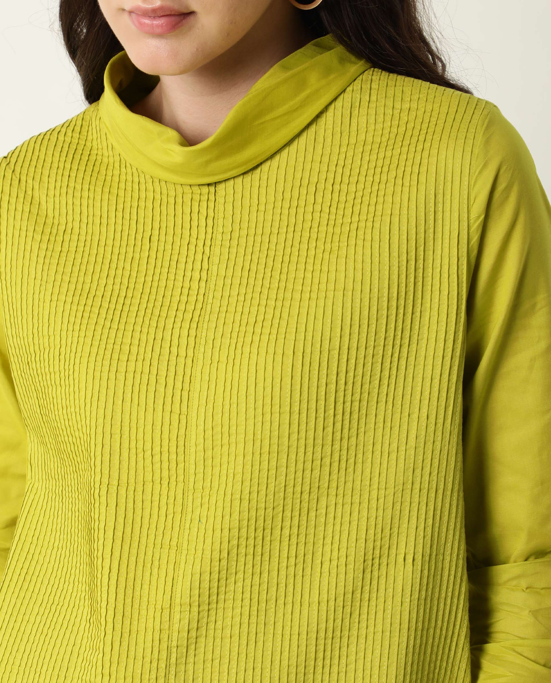 Rareism Women Pins1 Green Top Full Sleeves Solid