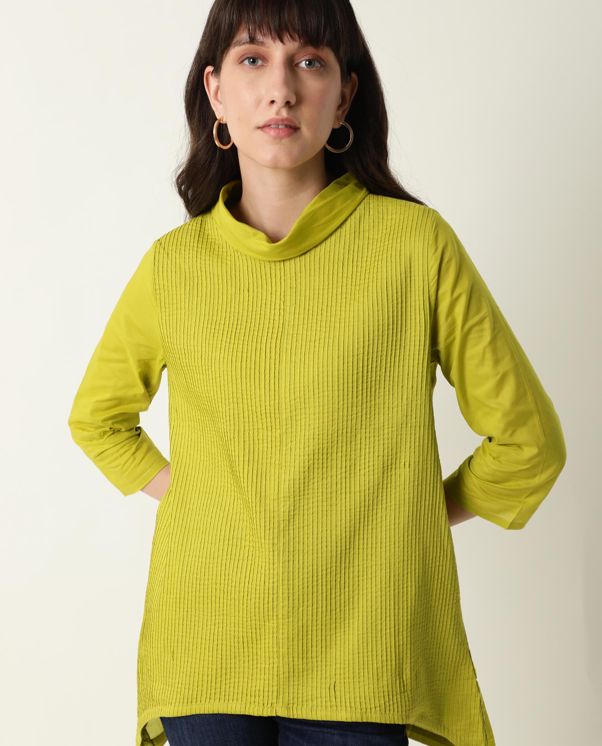 Rareism Women Pins1 Green Top Full Sleeves Solid