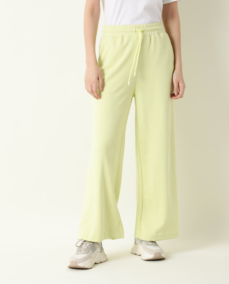 Rareism Women Pazo-1 Flouroscent Green Poly Cotton Fabric Relaxed Fit Solid Mid Rise Ankle Length Track Pant