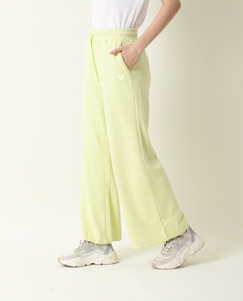 Rareism Women Pazo-1 Flouroscent Green Poly Cotton Fabric Relaxed Fit Solid Mid Rise Ankle Length Track Pant