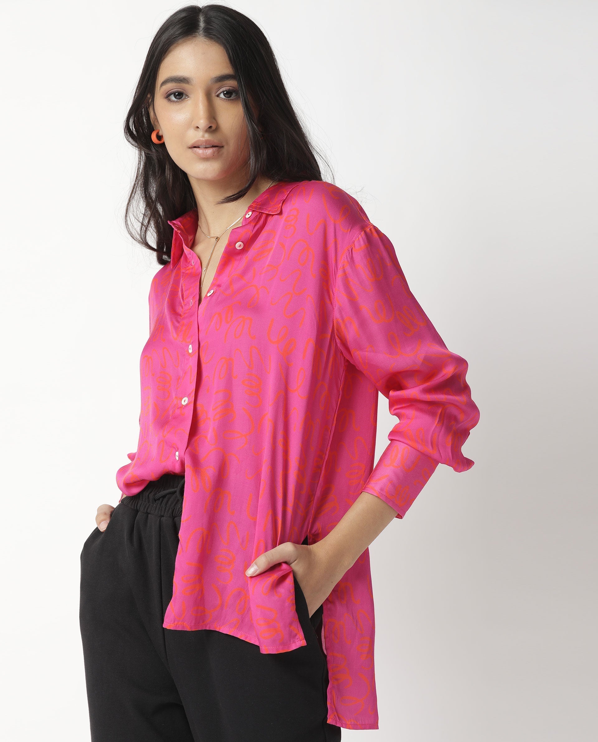 Rareism Womens Vani Pink Dress Modal Fabric Regular Fit Cuffed Sleeve Collared Neck