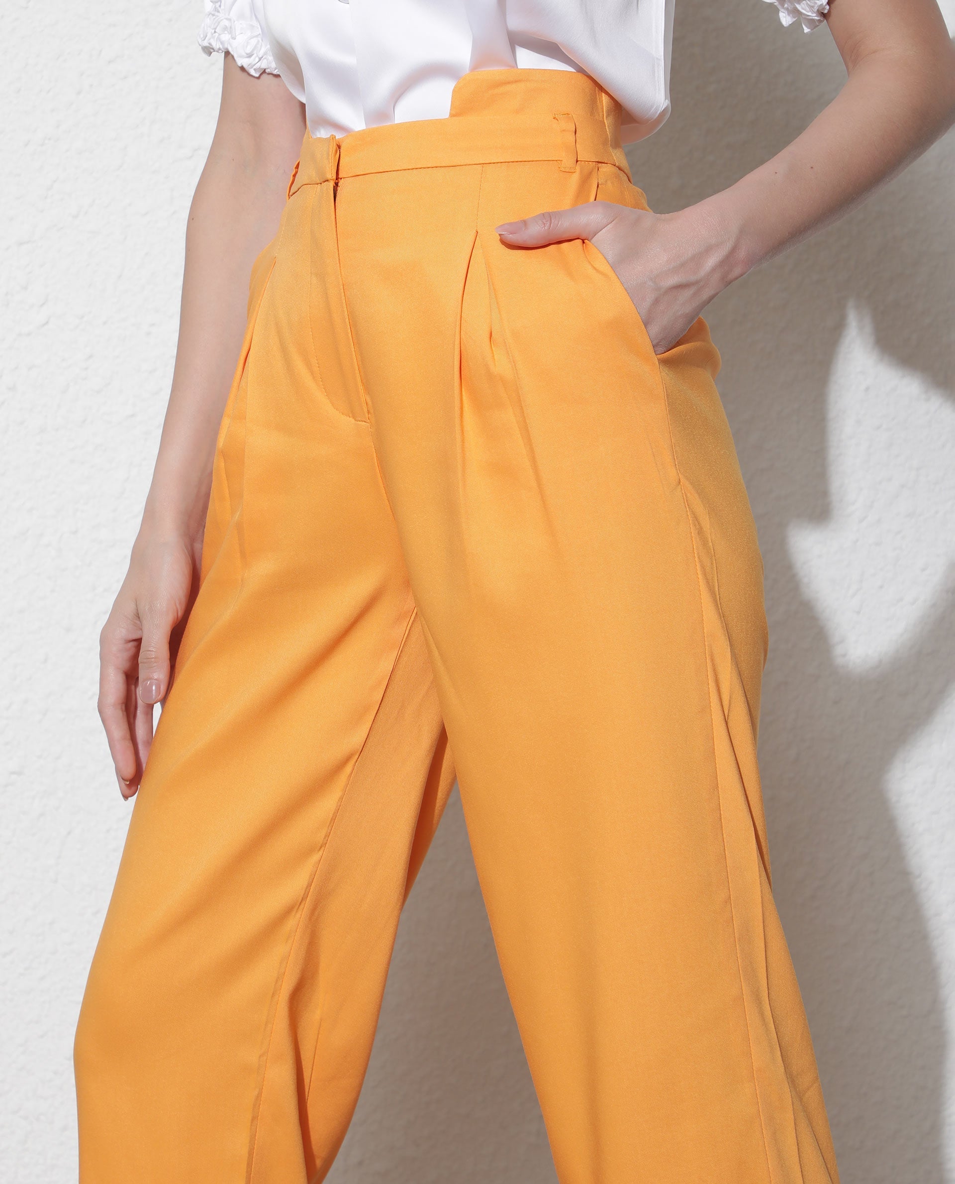 Rareism Women Evanova Mustard Viscose Fabric Tailored Fit High Rise Solid Ankle Length Trousers