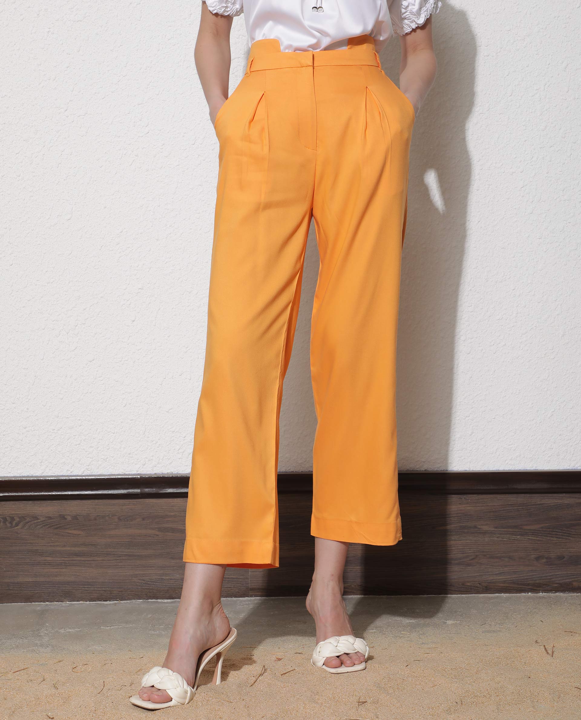 Rareism Women Evanova Mustard Viscose Fabric Tailored Fit High Rise Solid Ankle Length Trousers