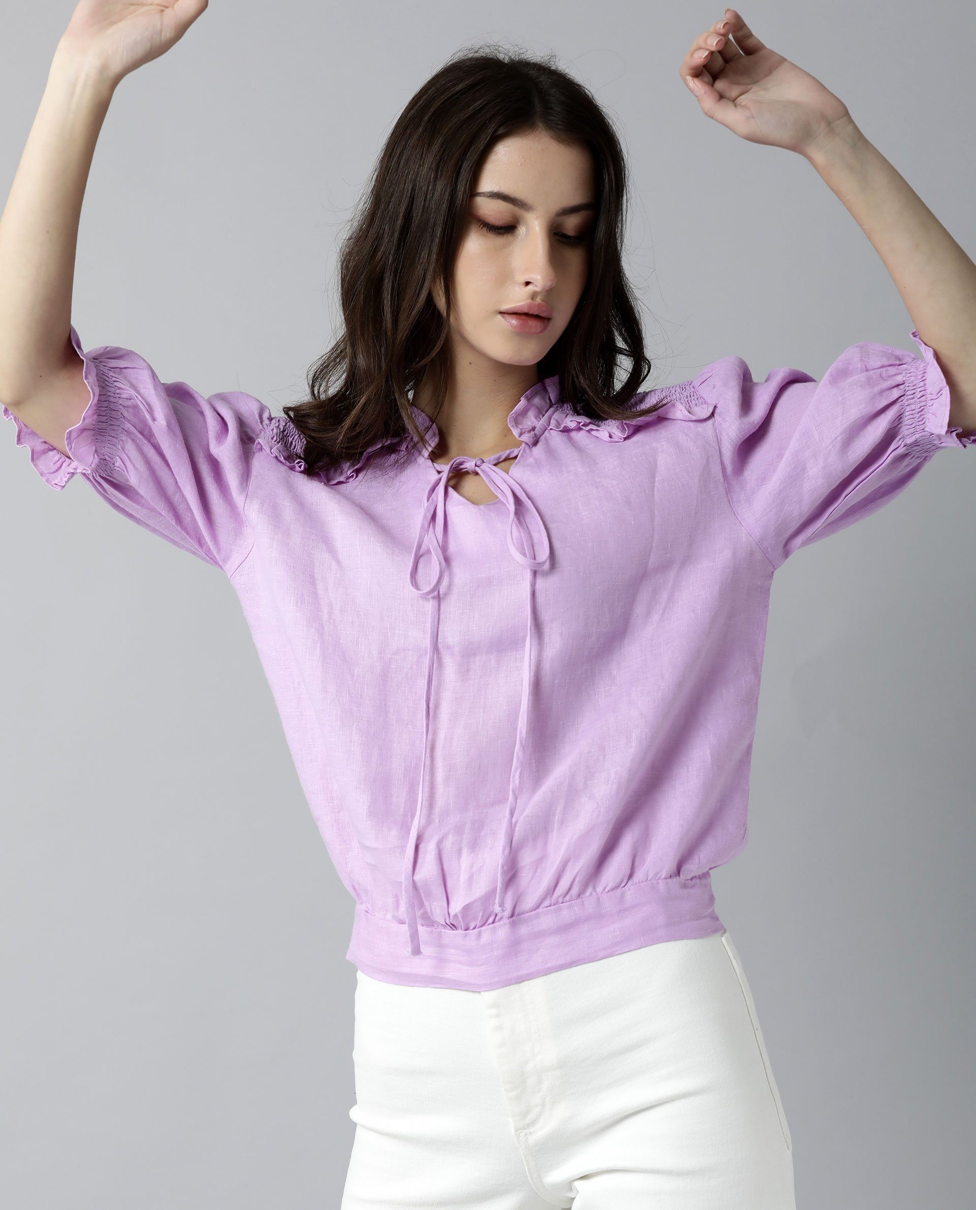 Rareism Women Salsa Purple Top Short Sleeves Solid