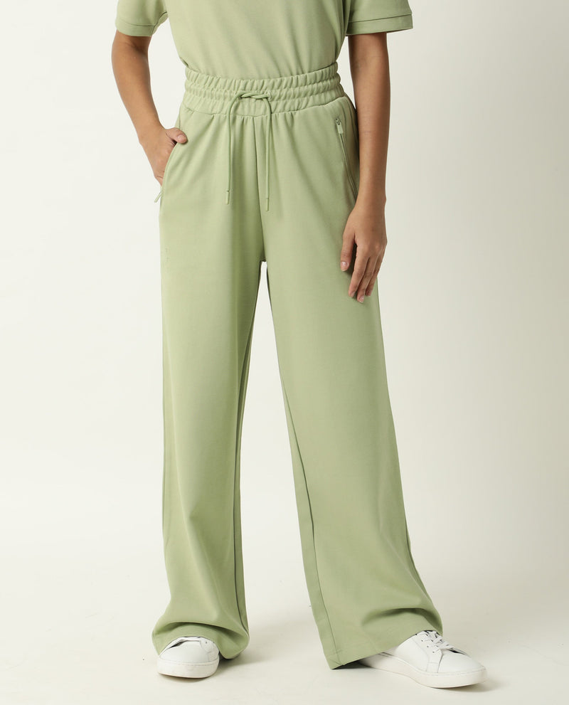 Rareism Women Capsule Light Green Cotton Blend Fabric Relaxed Fit Solid Mid Rise Ankle Length Track Pant