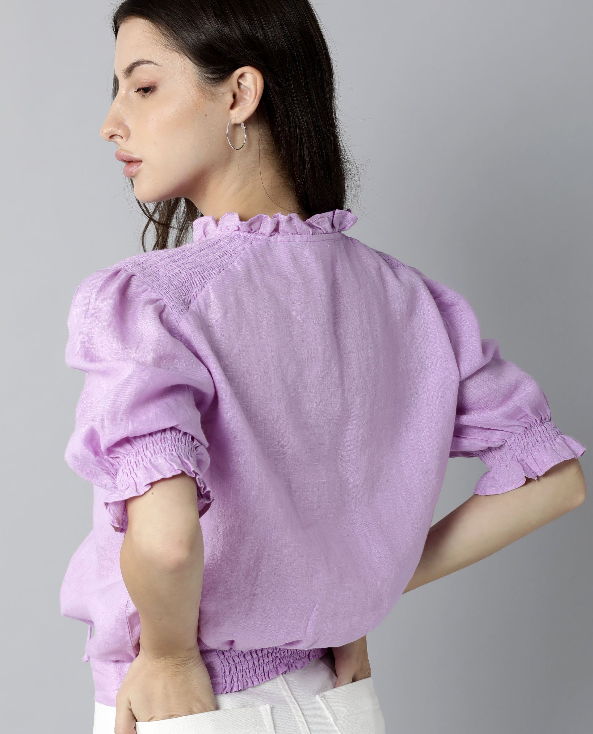 Rareism Women Salsa Purple Top Short Sleeves Solid
