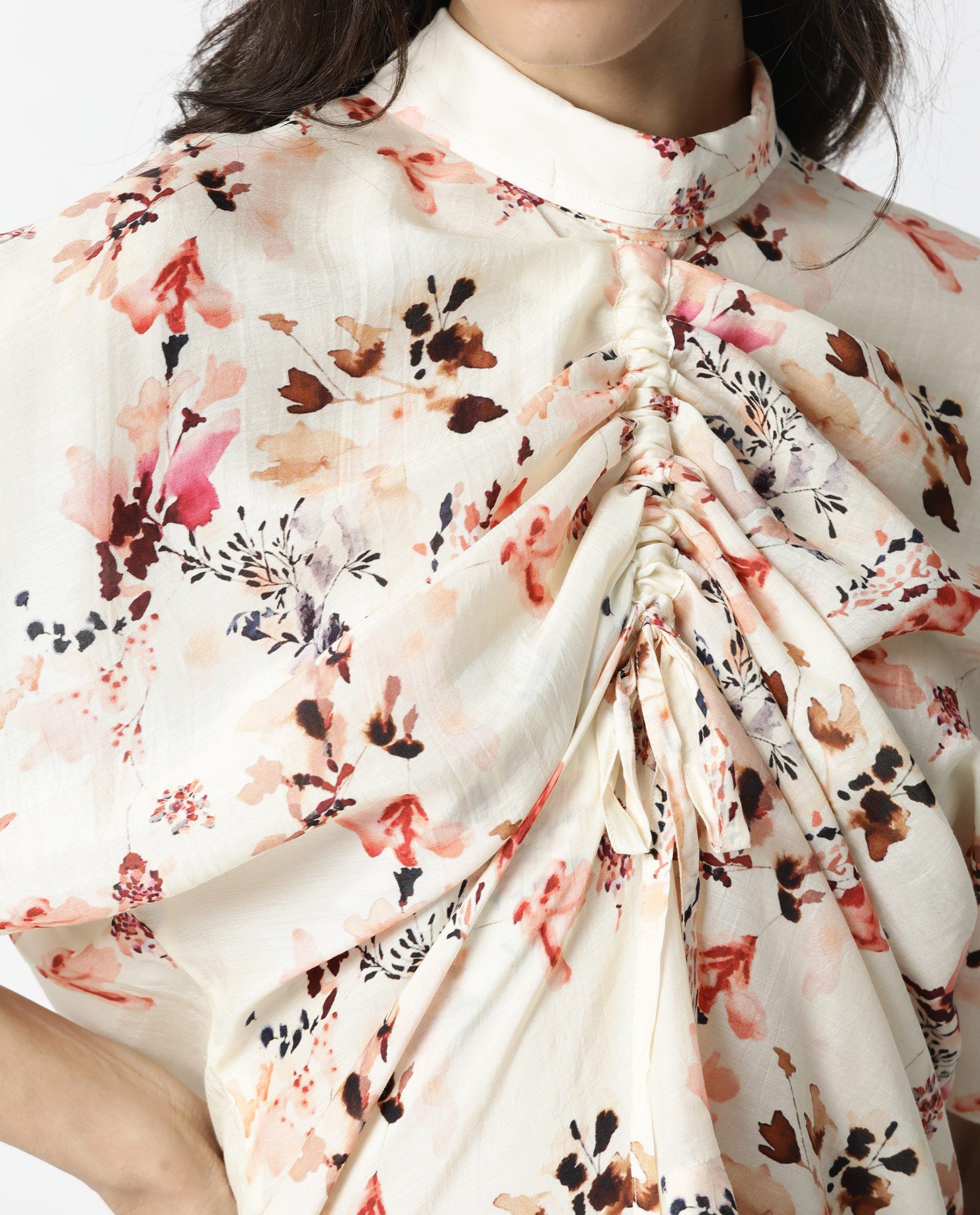 Rareism Women Emmer Offwhite Top Short Sleeves Printed