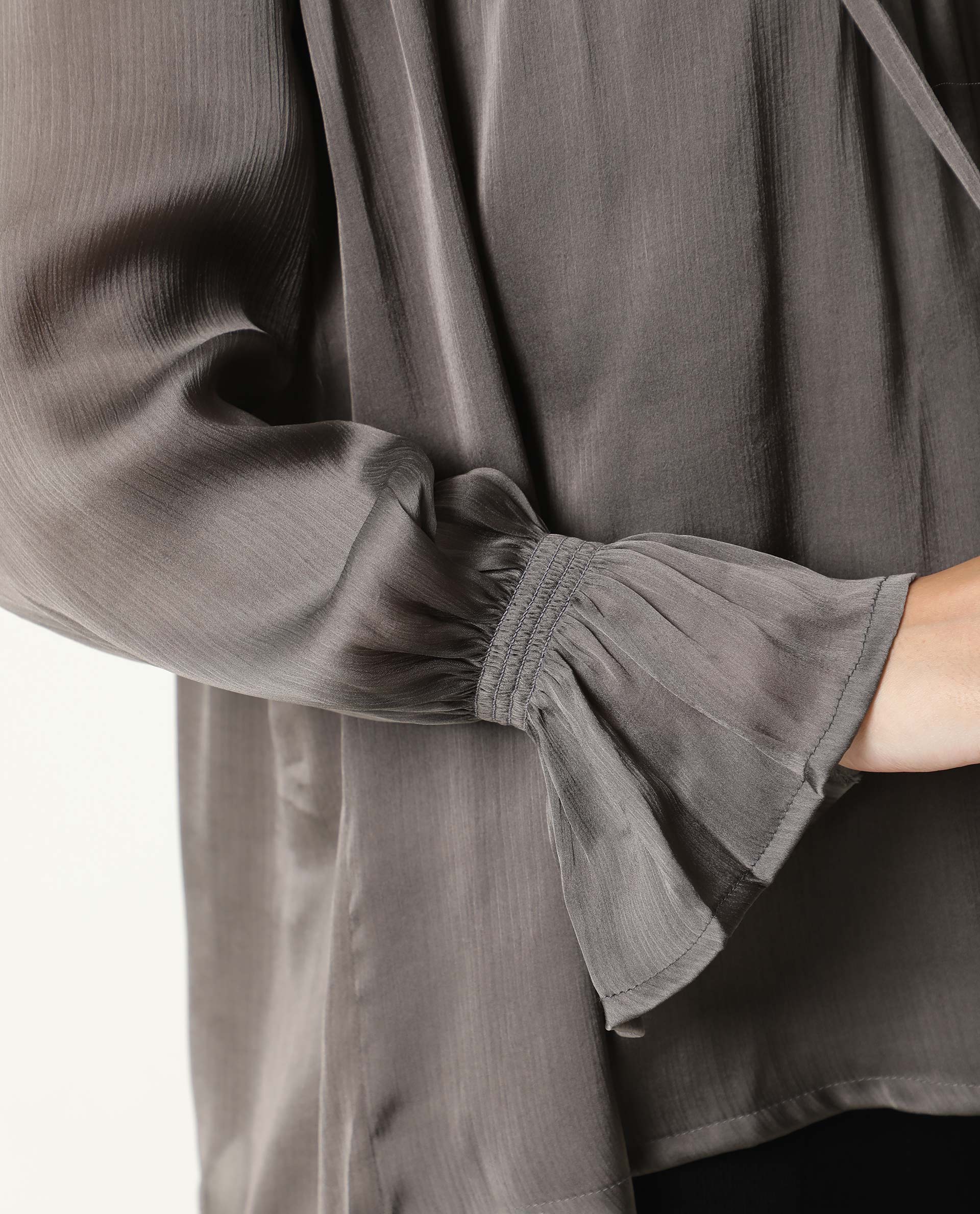 Rareism Womens Poetess Grey Top Polyester Fabric  Full Sleeve Key Hole Neck