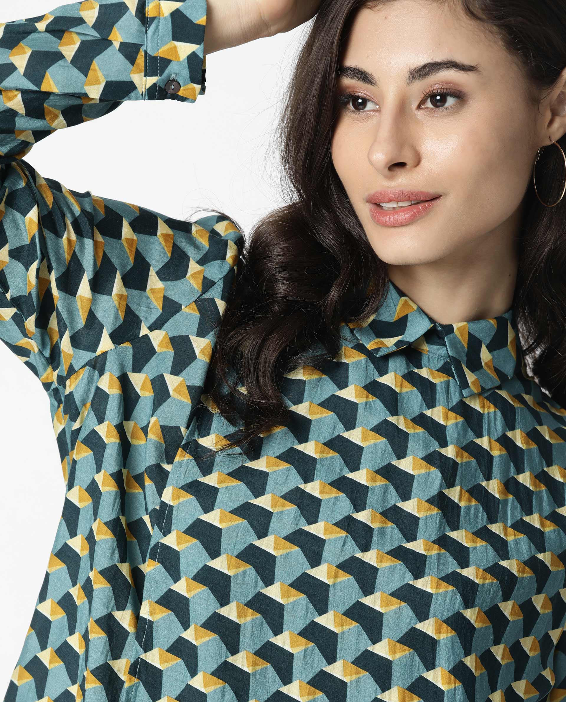 Rareism Women Chrysa Mustard Top Full Sleeves Printed