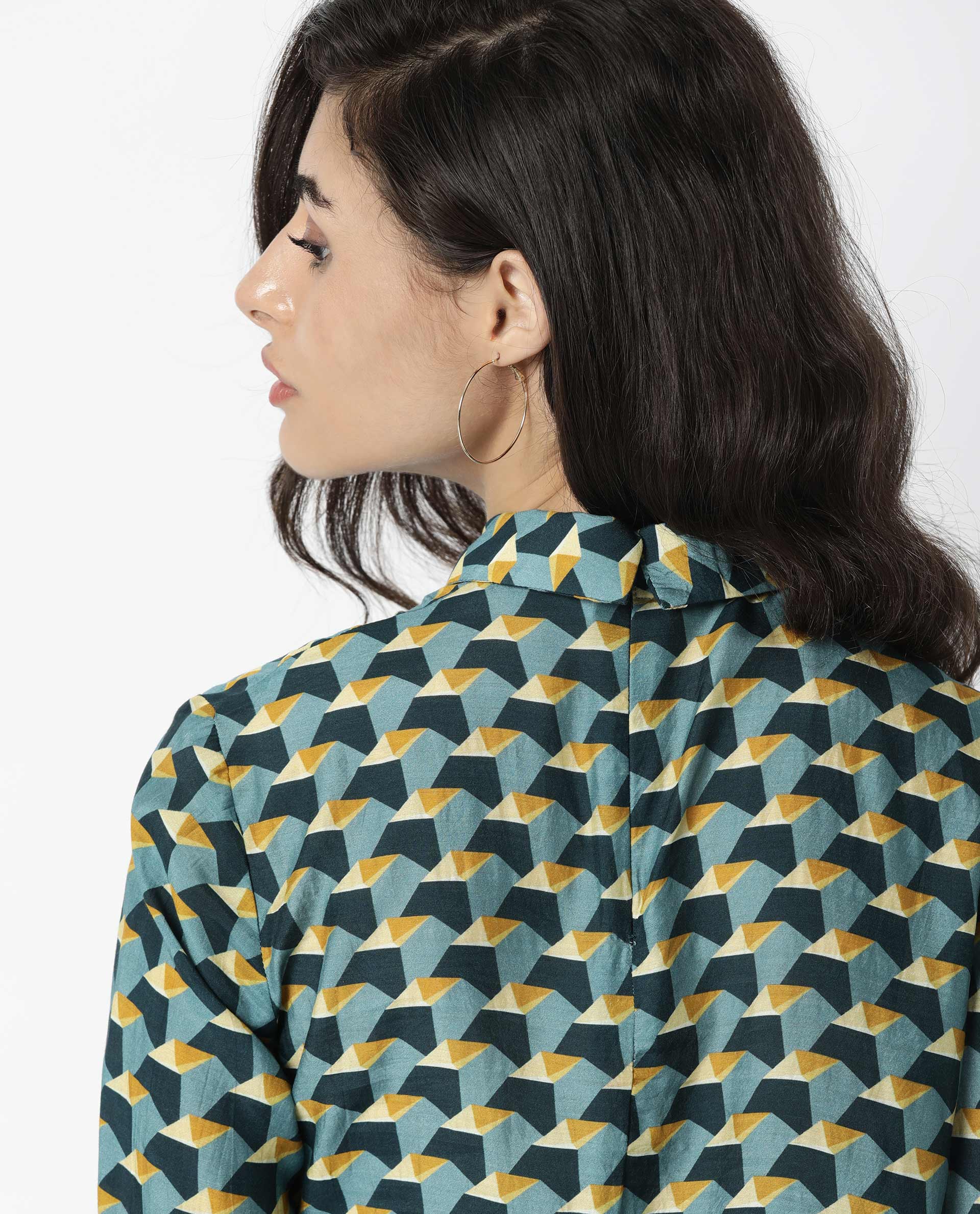 Rareism Women Chrysa Mustard Top Full Sleeves Printed