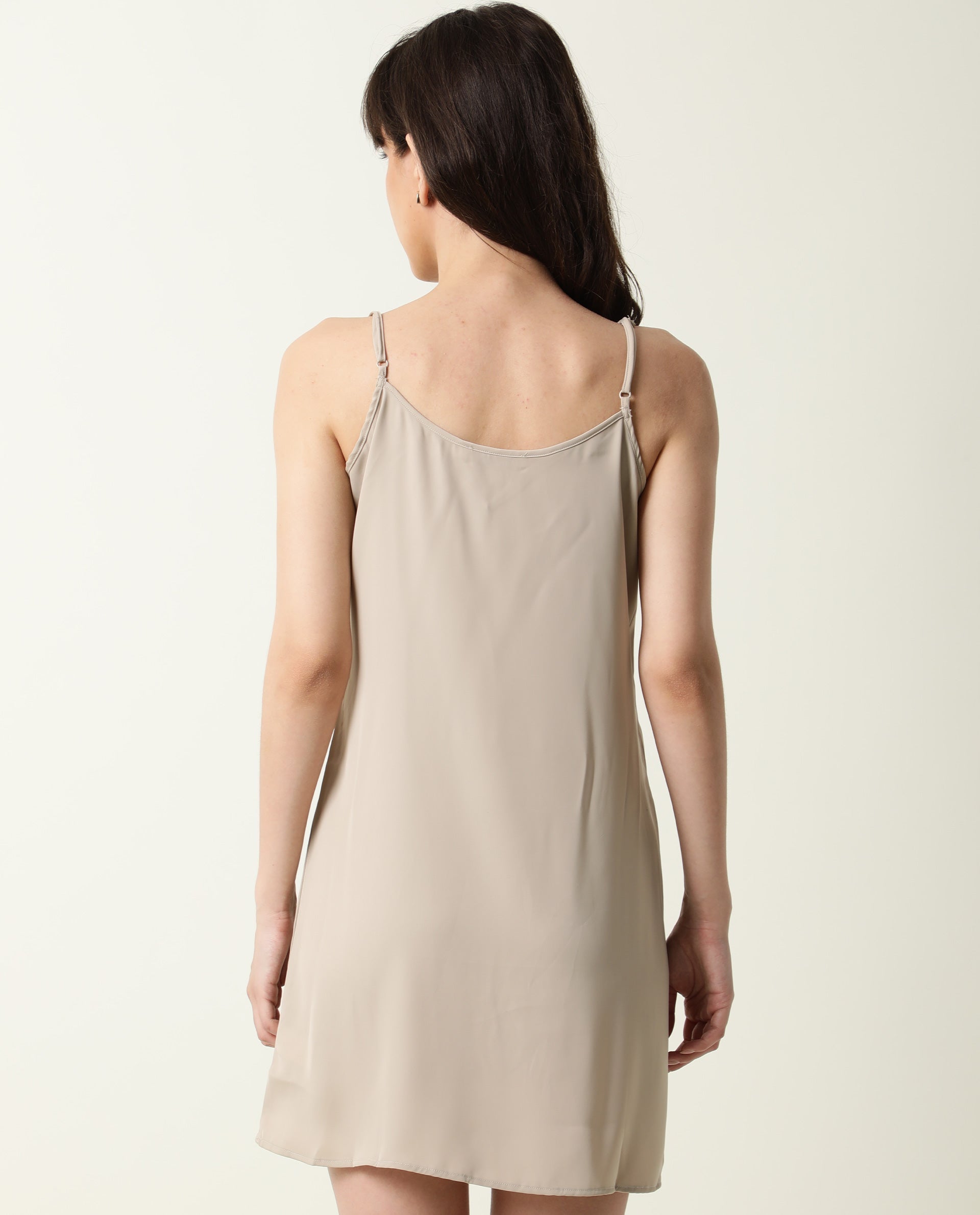 Rareism Women's Slipos Grey Polyester V-Neck Plain Shoulder Strap Knee Length Regular Fit Inner Wear