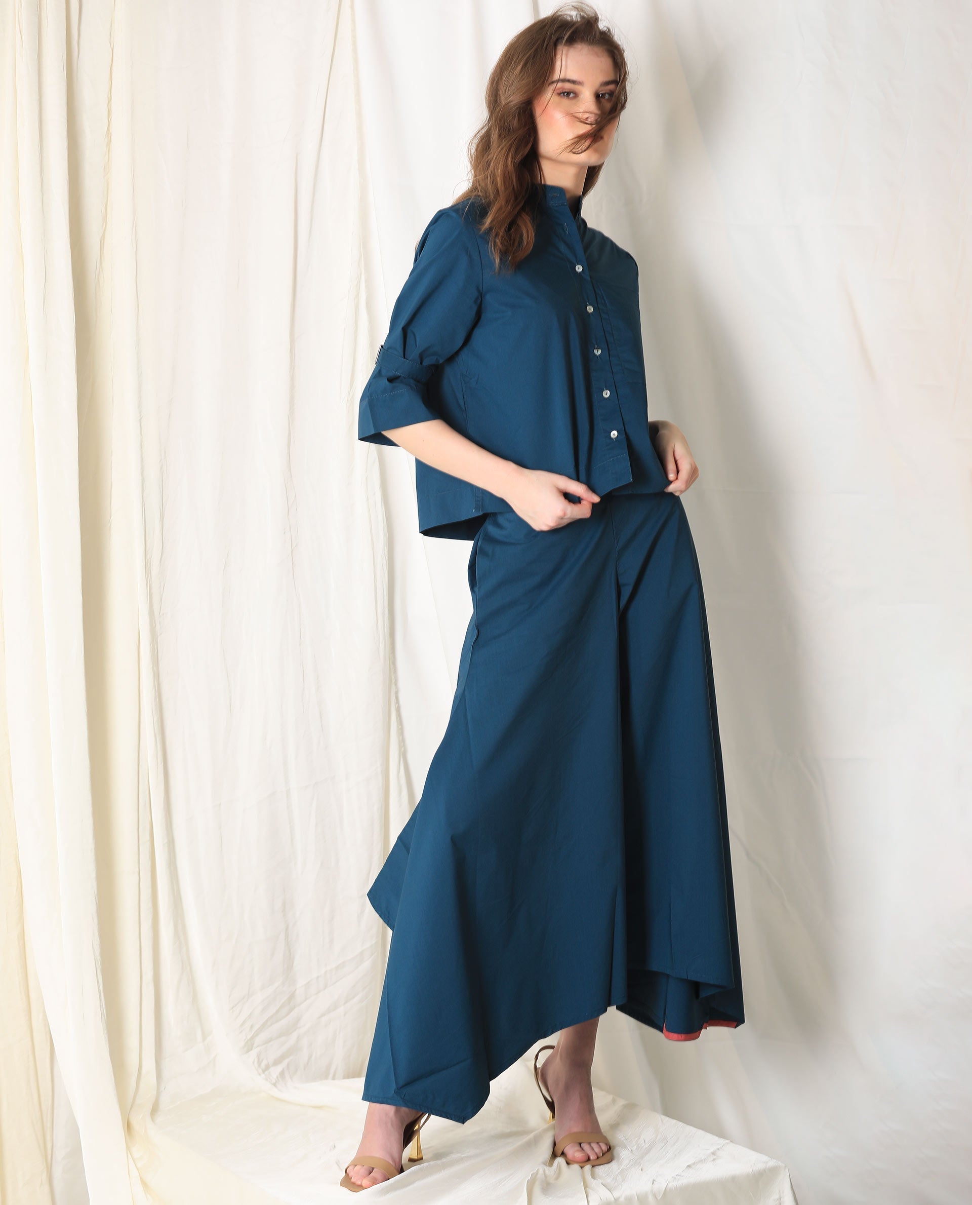 Rareism Womens Kyoto Petrol Trouser Poly Lycra Fabric Relaxed Fit Draw String Closure High Rise Waist Rise Ankle Length