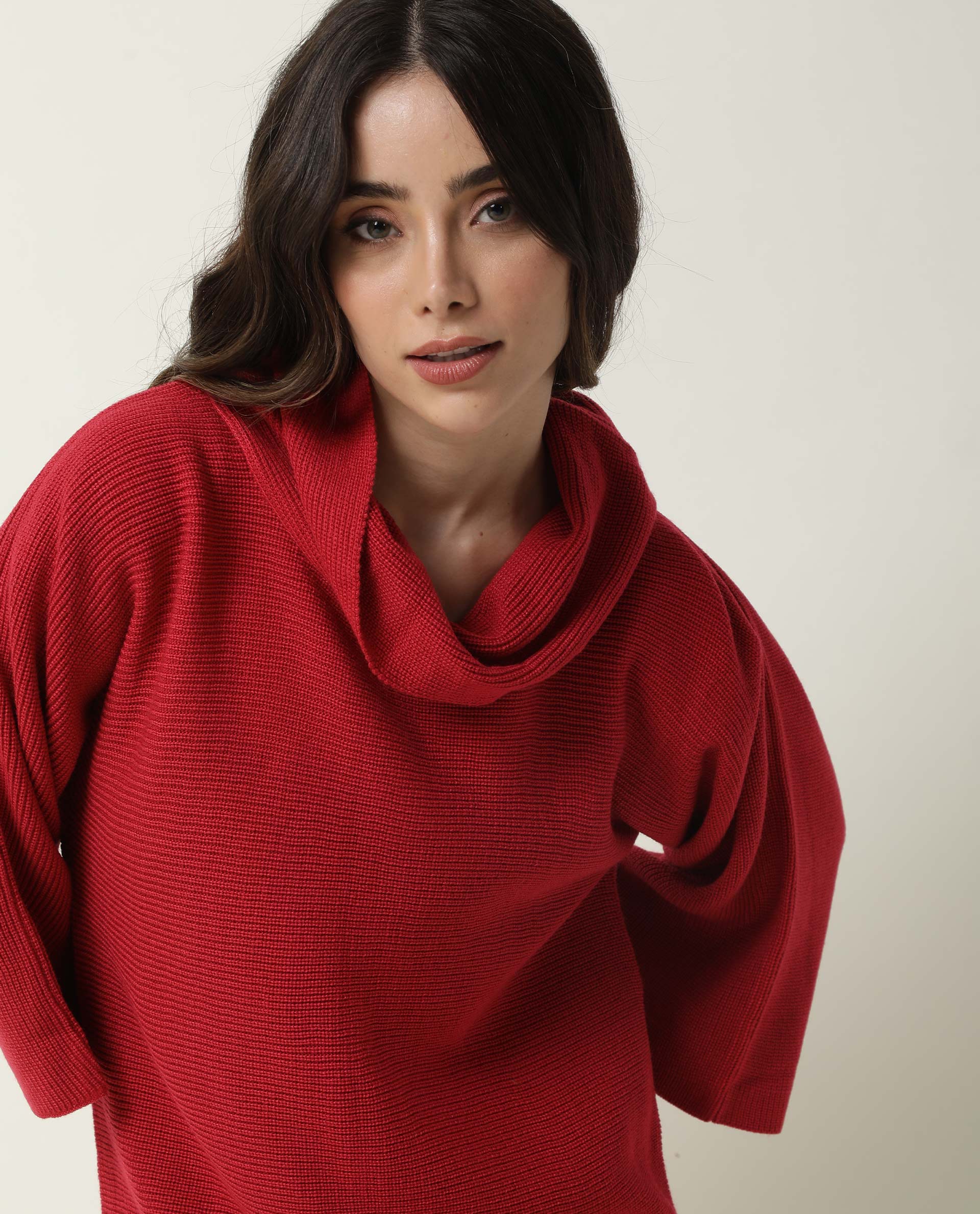 Rareism Women Sasho Pink Acrylic Fabric 3/4Th Sleeves Relaxed Fit Solid Cowl Neck Sweater
