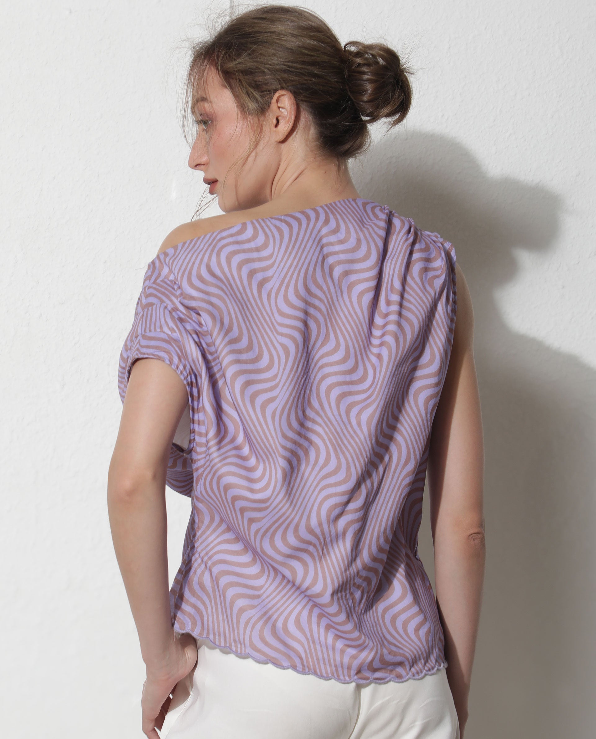 Rareism Women Milio Purple Cotton Fabric Regular Fit Tube Neck Geometric Print Top