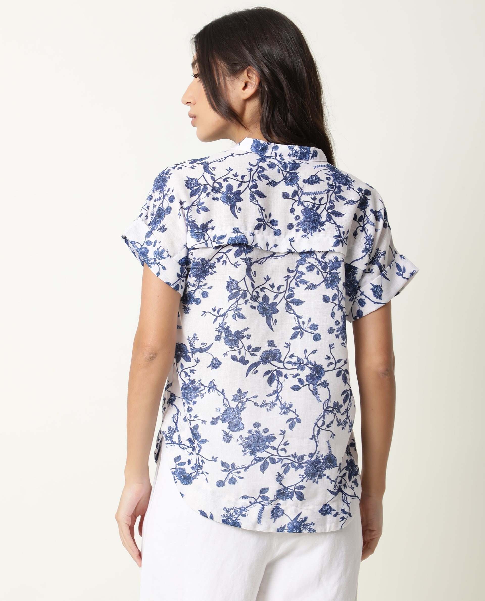 Rareism Womens Infinite White Top Boxy Fit Short Top Cotton Fabric Collared Neck