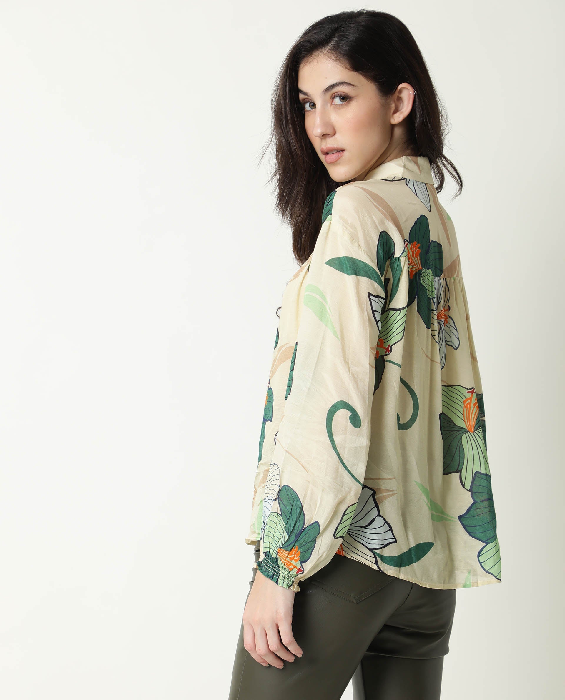 Rareism Womens Kalina Off White Top Cotton Silk Fabric  Full Sleeve Key Hole Neck