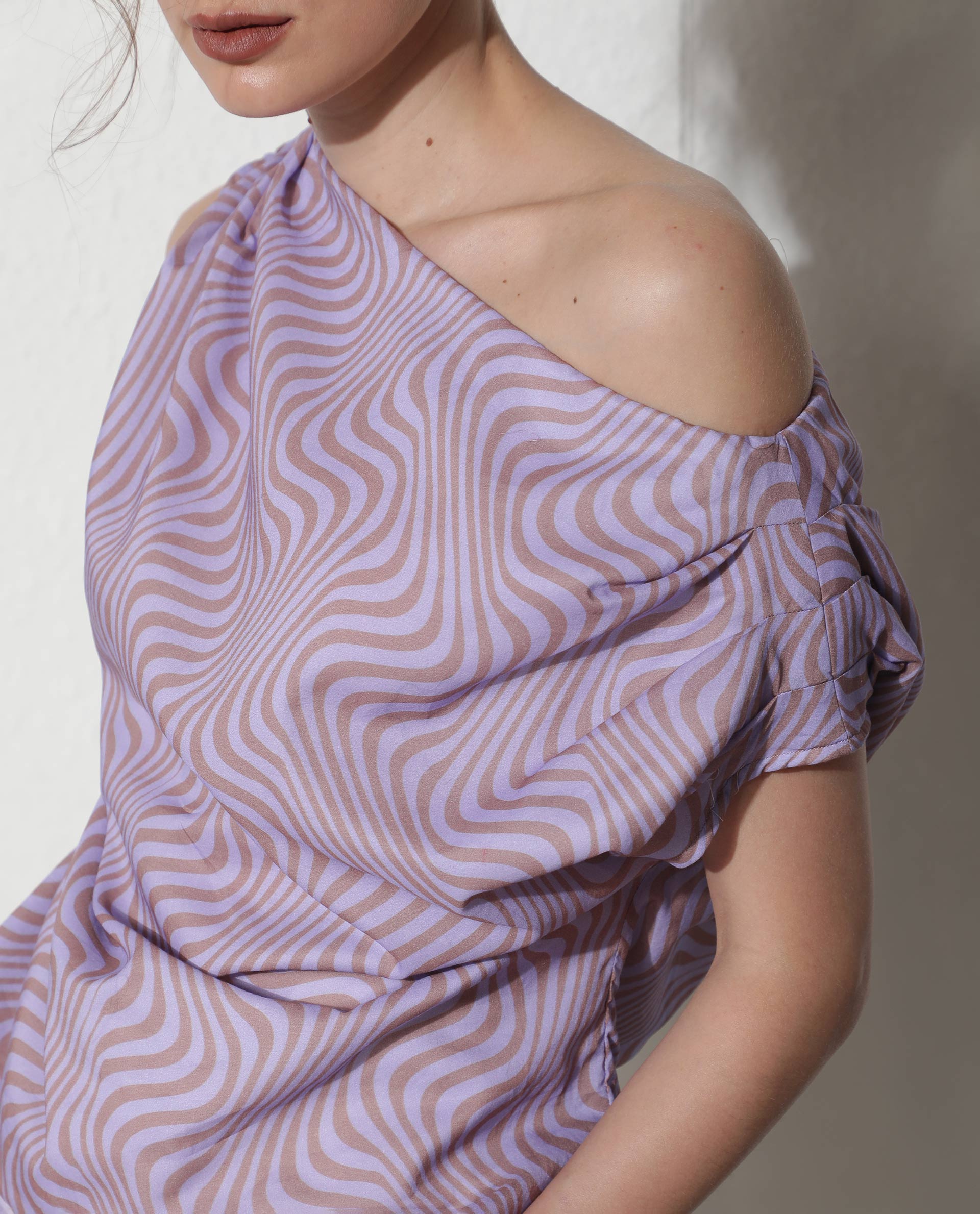 Rareism Women Milio Purple Cotton Fabric Regular Fit Tube Neck Geometric Print Top