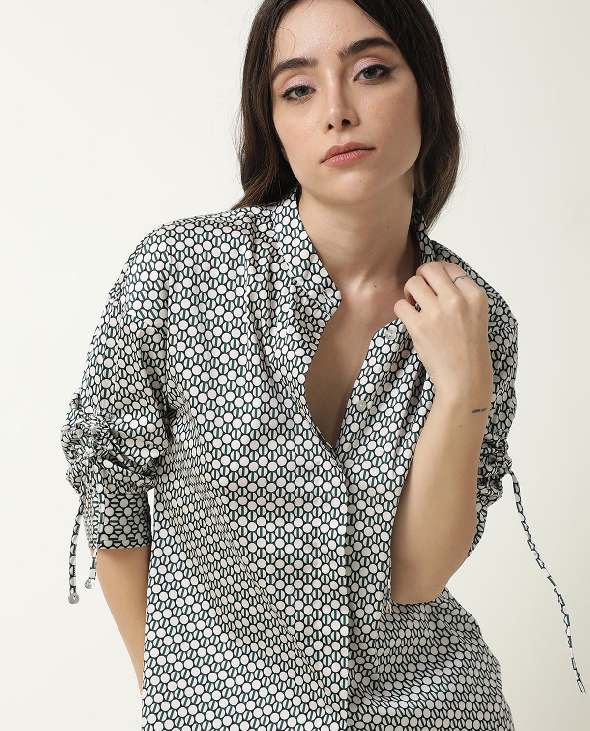 Rareism Womens Elayne Beige Top Modal Fabric  Half Sleeve Collared Neck