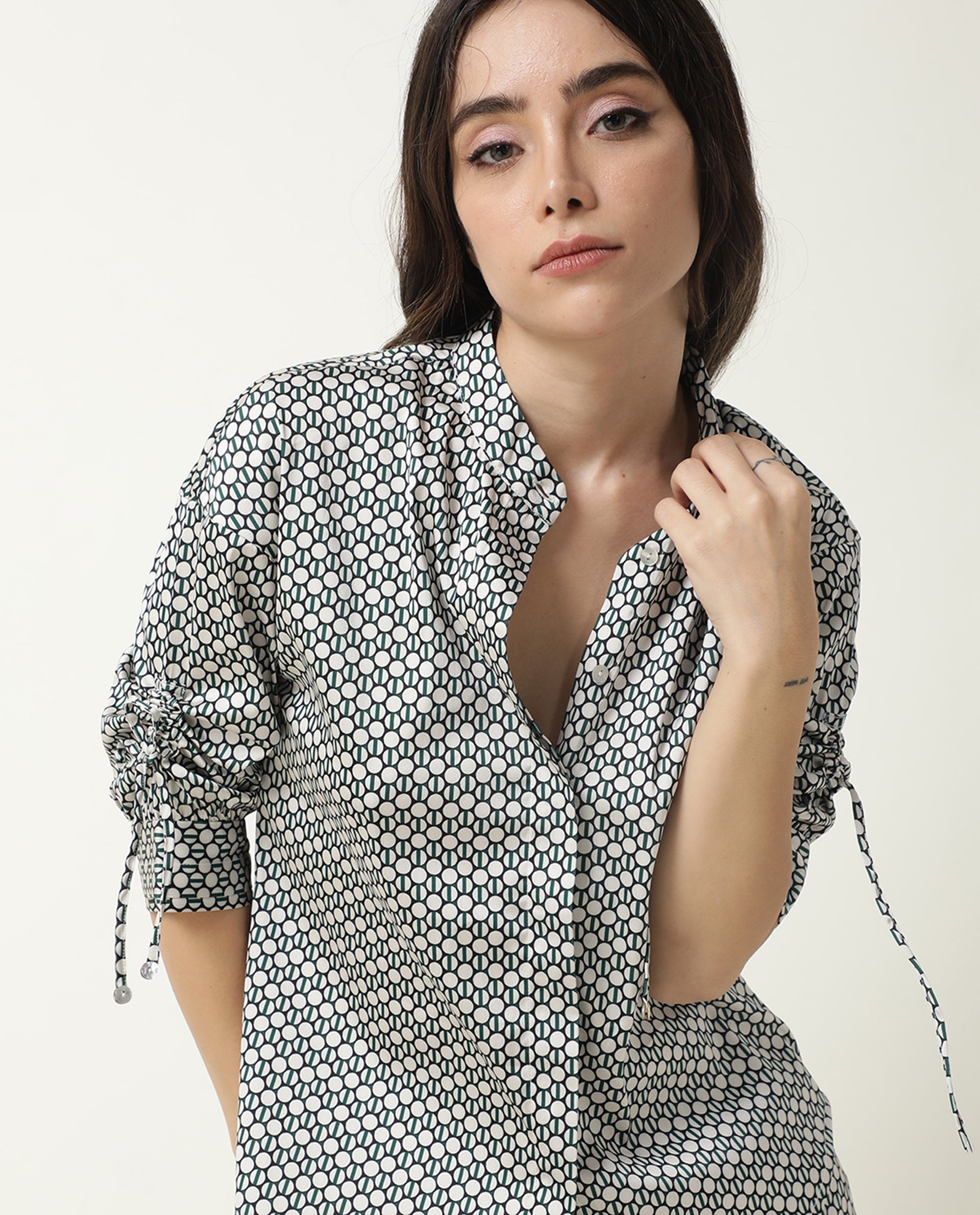 Rareism Womens Elayne Beige Top Modal Fabric  Half Sleeve Collared Neck