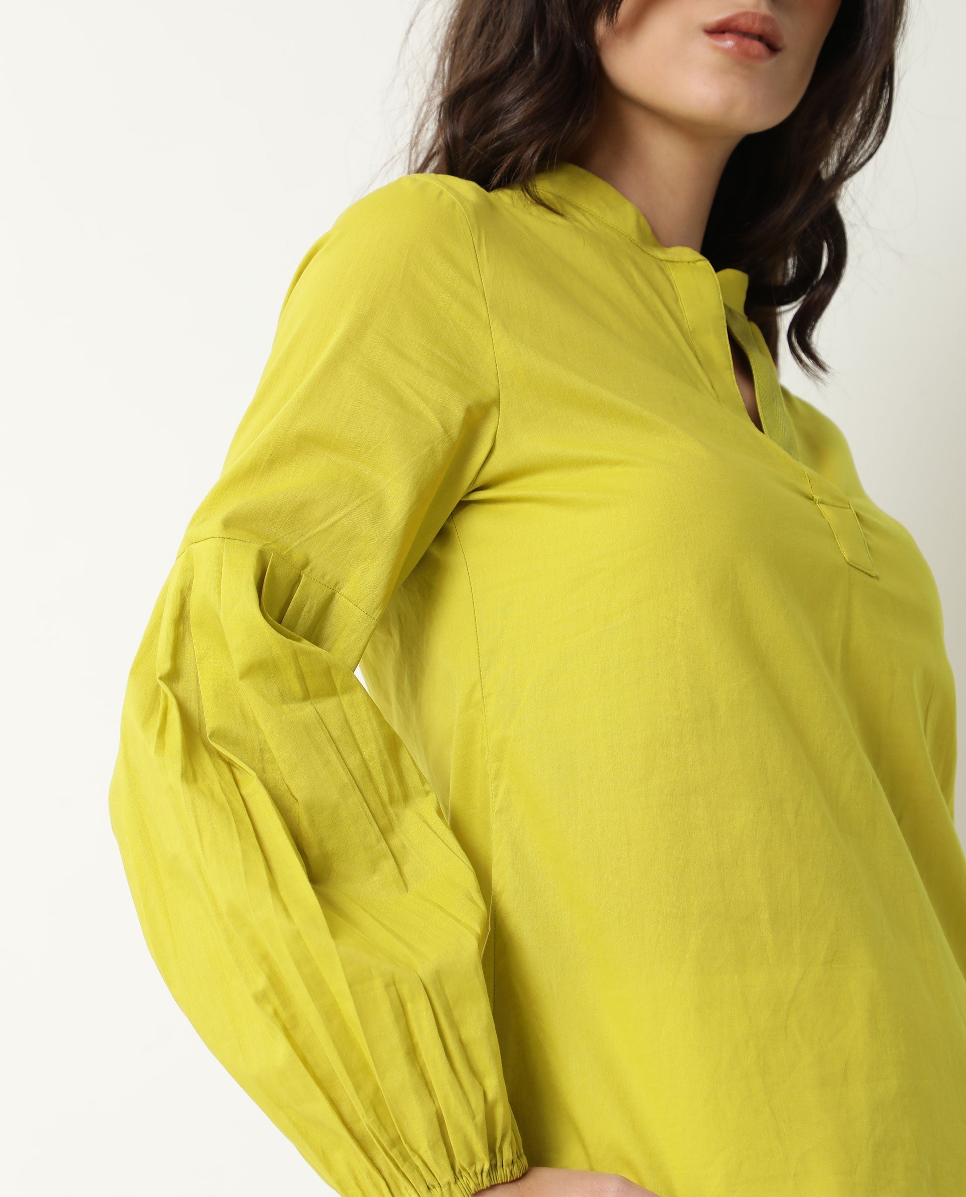 Rareism Womens Loui Green Top Cotton Fabric  Full Sleeve Collared Neck