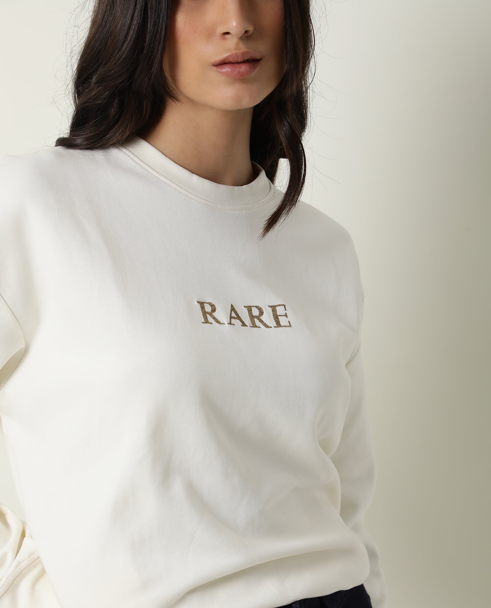Rareism Womens Goldy Off White Sweatshirt Crew Neck Full Sleeve Cotton Blend Fabric Relaxed Fit
