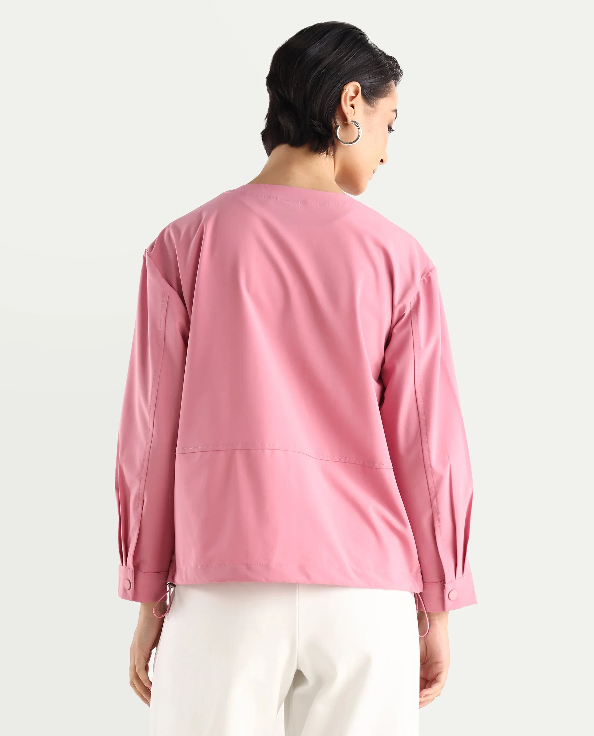 Rareism Women's Indow Dusky Pink Round Neck Plain Cuffed Sleeve Regular Fit Jacket
