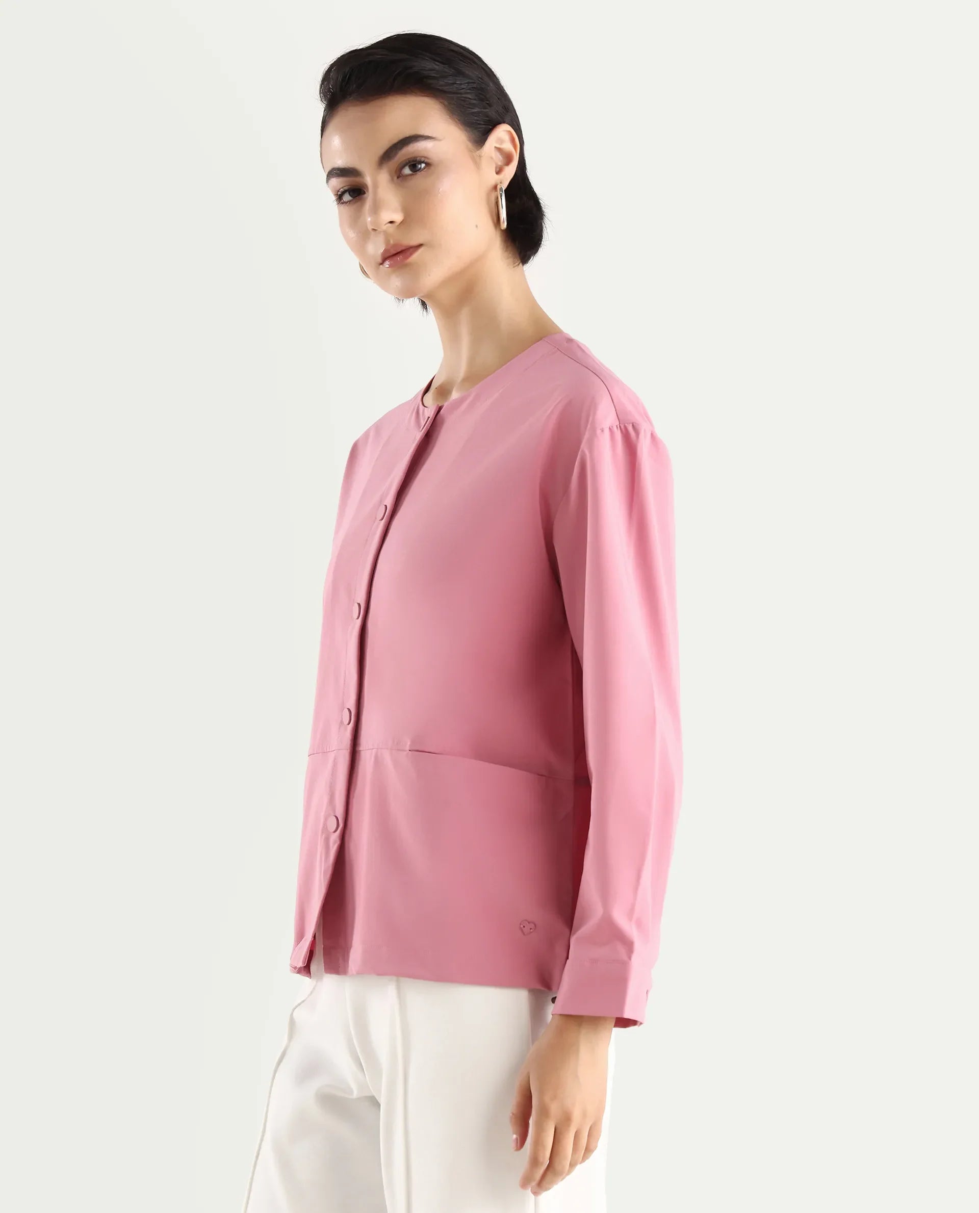 Rareism Women's Indow Dusky Pink Round Neck Plain Cuffed Sleeve Regular Fit Jacket