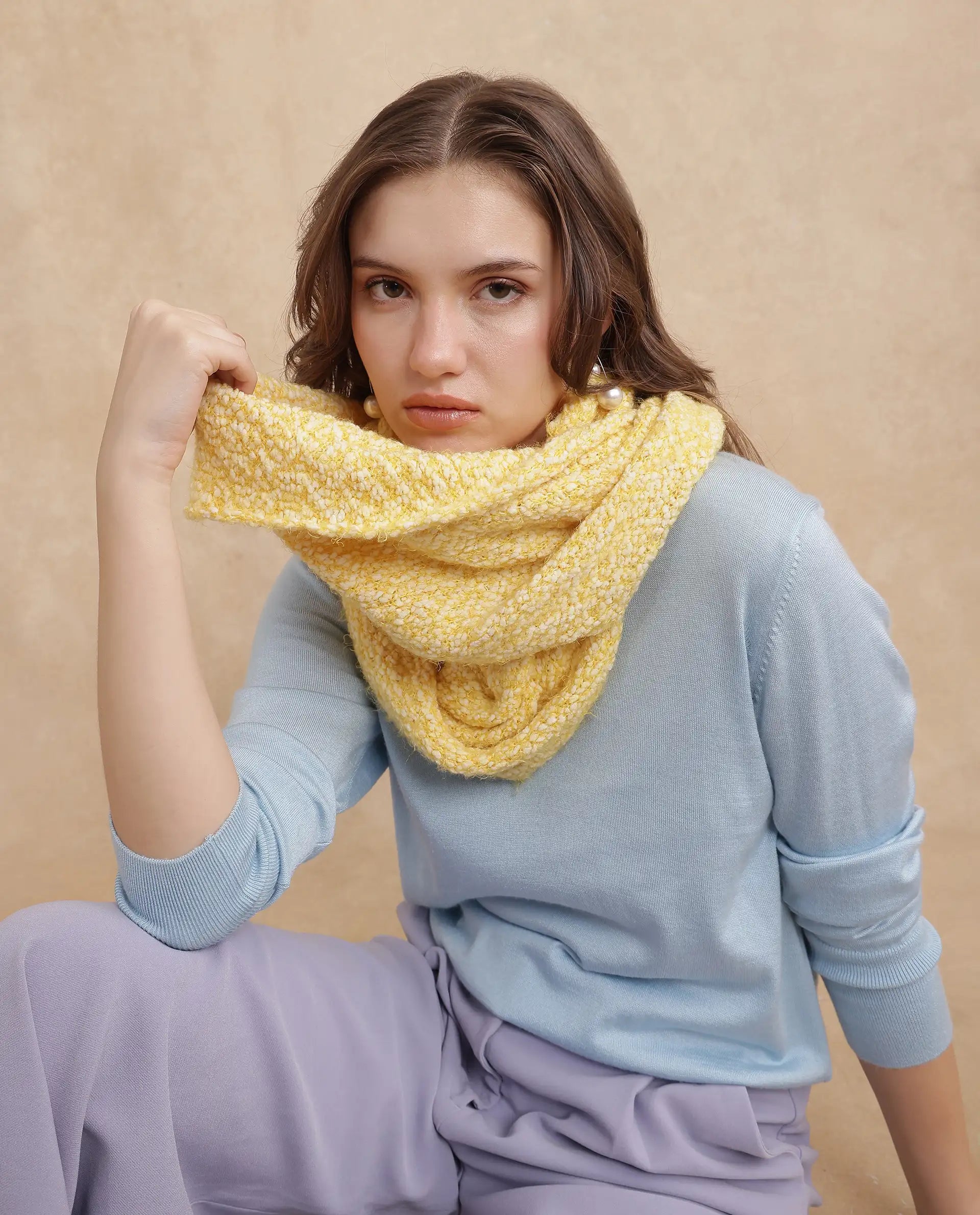 Rareism Women Infinn Yellow Plain Muffler