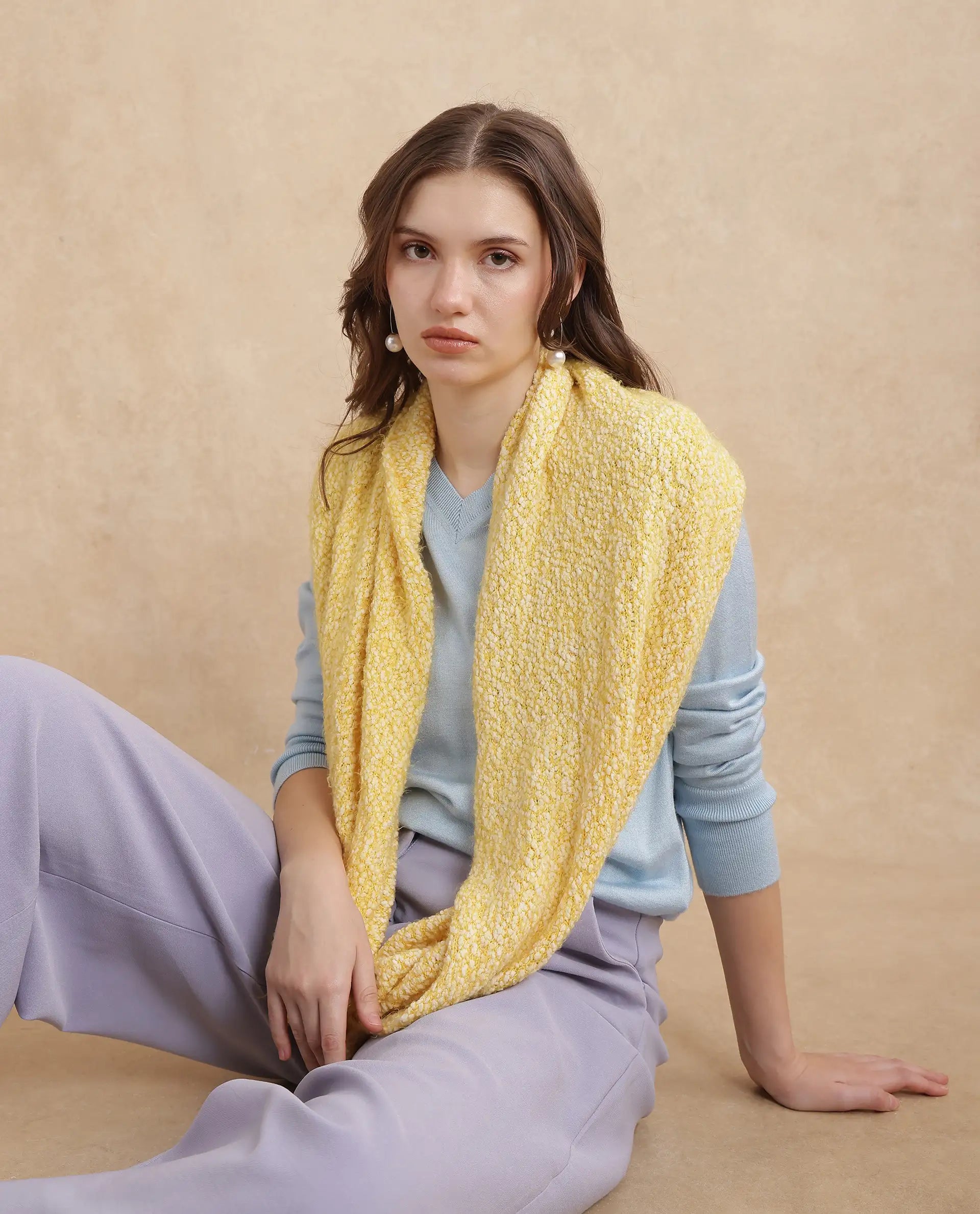 Rareism Women Infinn Yellow Plain Muffler