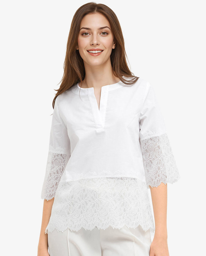 Rareism Womens Inna White Short Sleeve Embellished Top