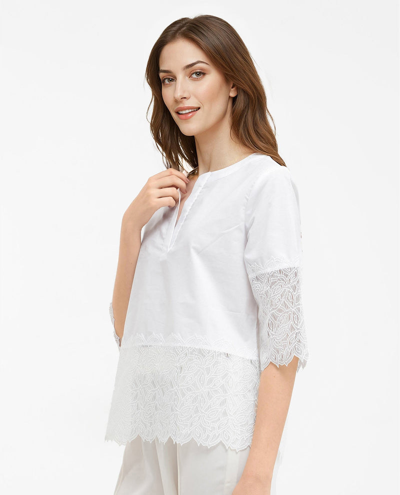 Rareism Womens Inna White Short Sleeve Embellished Top