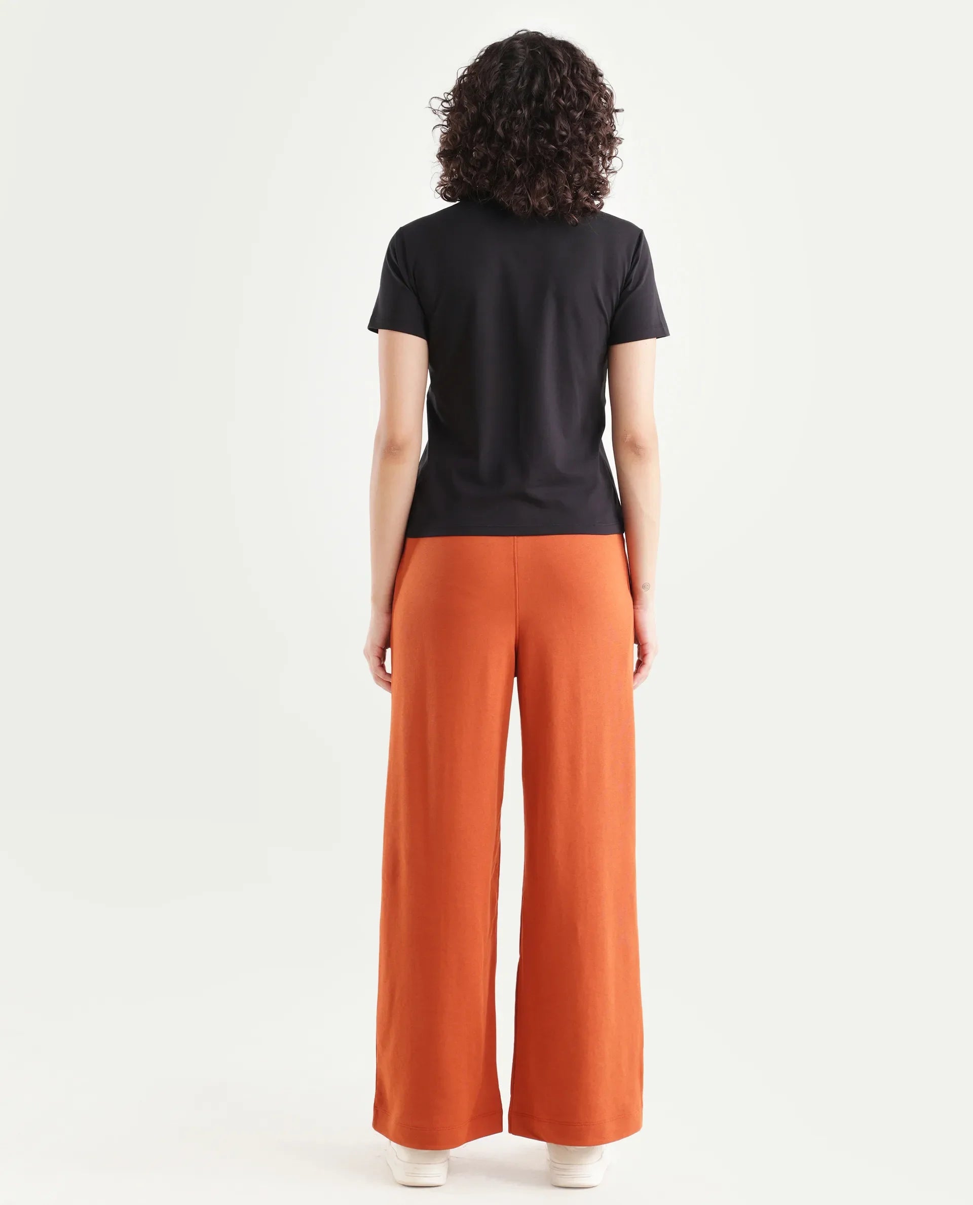 Rareism Women's Inout Rust Cotton Blend Plain Ankle Length Wide Track Pant