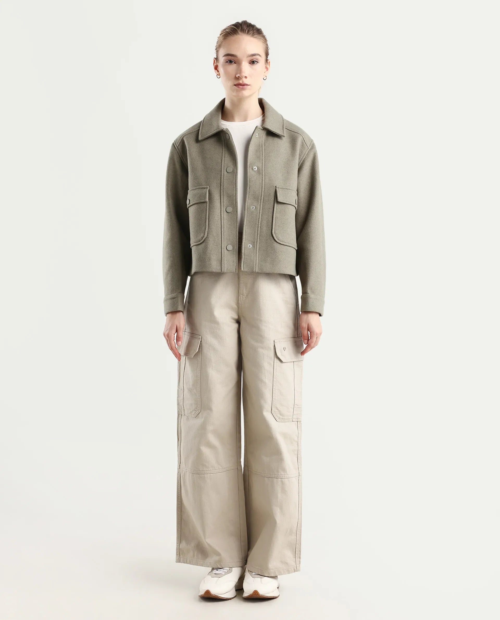 Rareism Women's Itsiz Off Beige Cotton Plain Ankle Length Wide Trouser