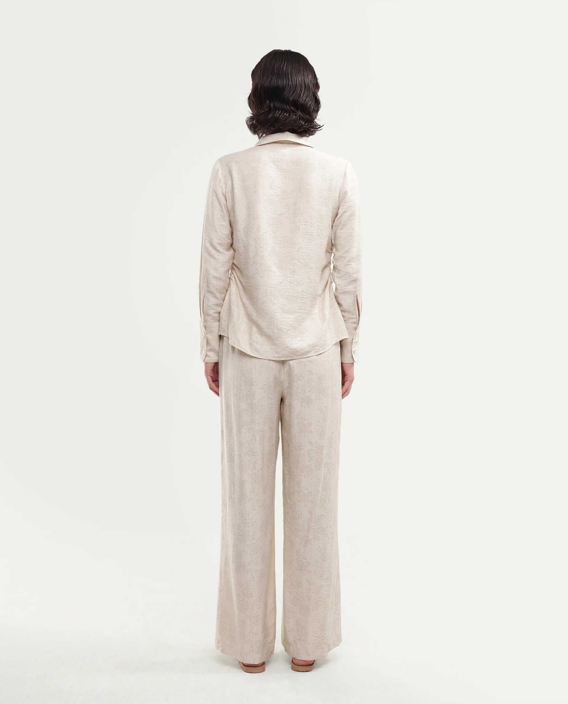 Rareism Women's Ivish-B Primary Beige Viscose Blend Pull-On Wide Leg Jacquard Trouser