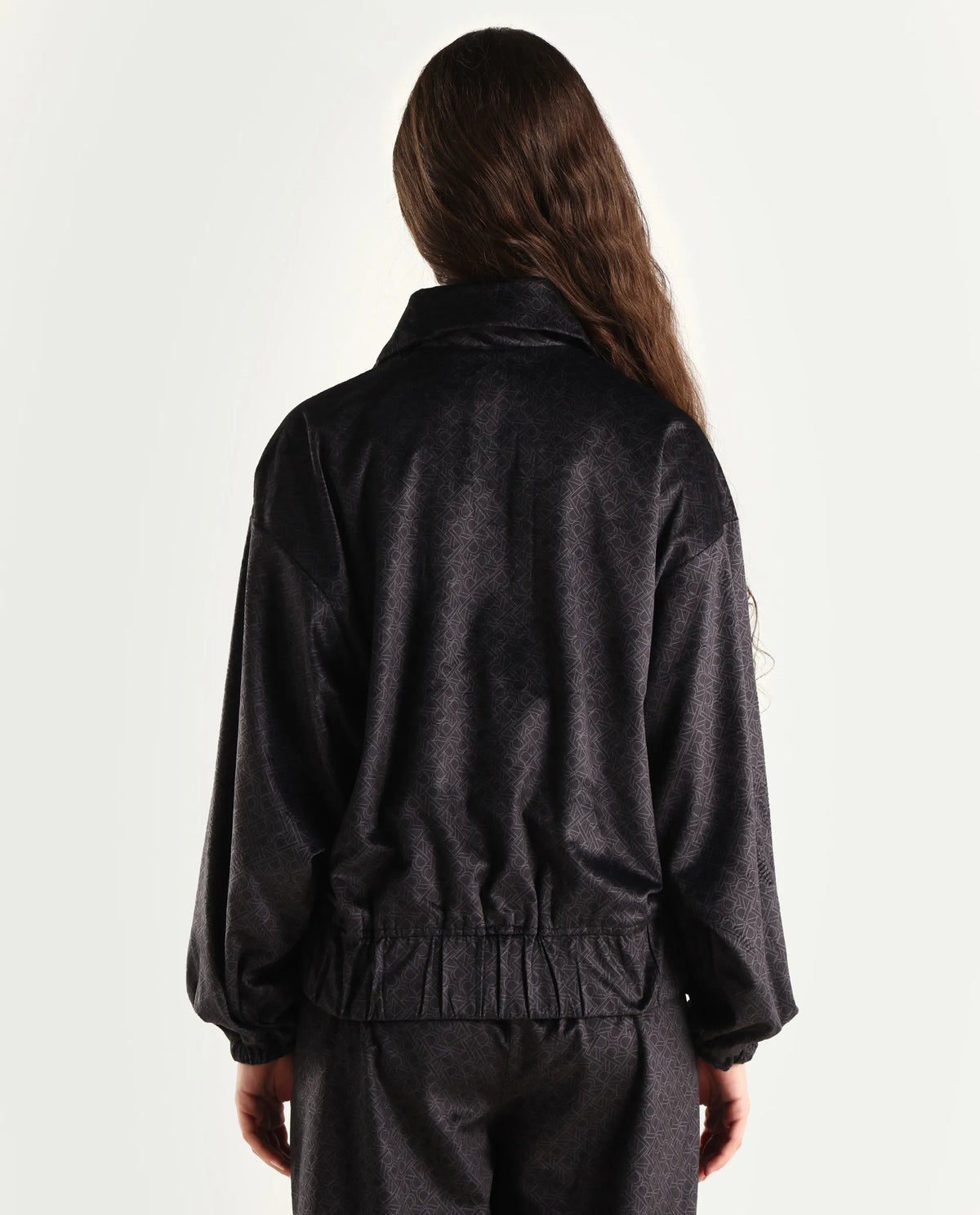 Rareism Women's Jacamo-T Black Polyester Spread Collar Relaxed Monogram Print Jacket
