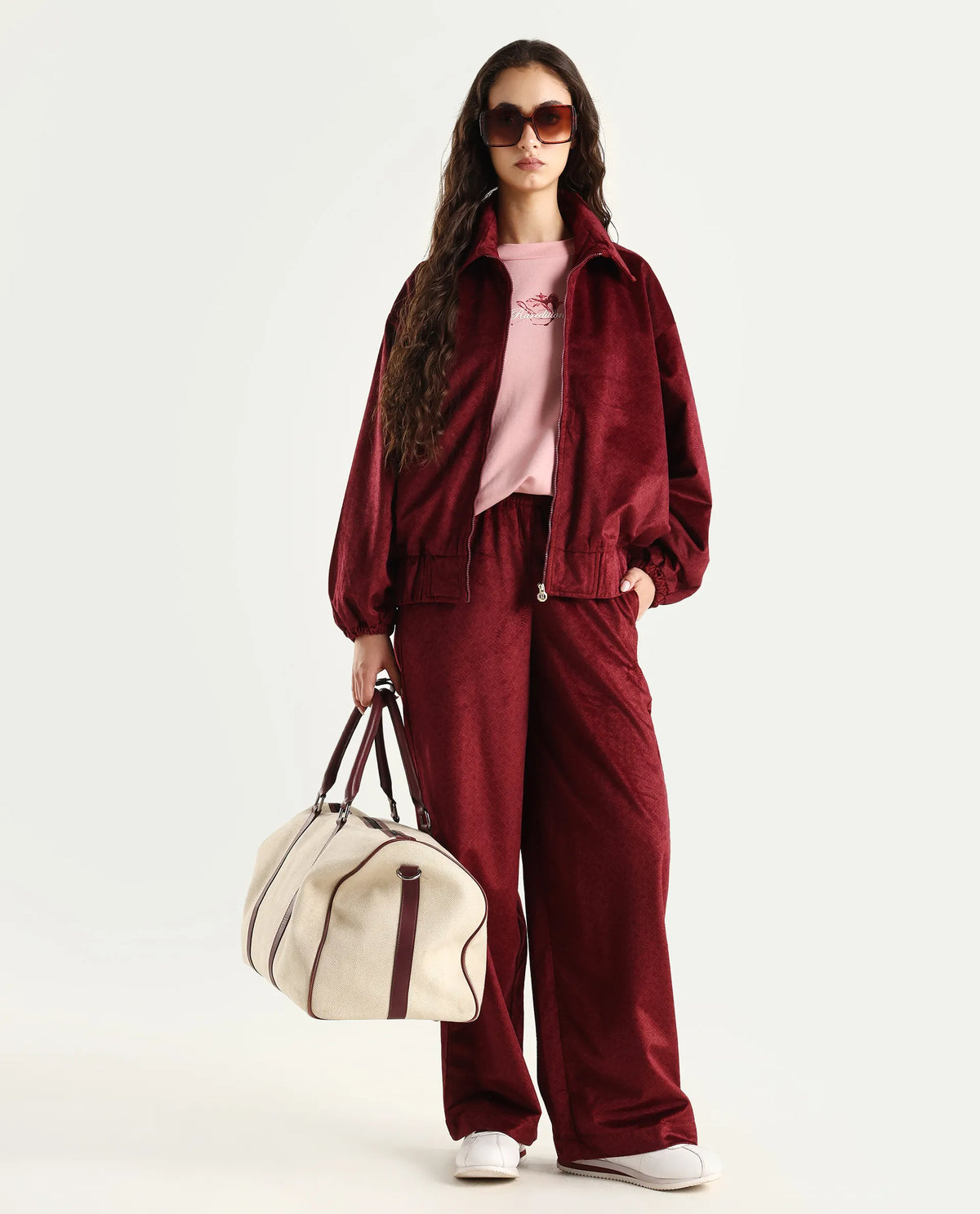 Rareism Women's Jacamo-T Maroon Polyester Spread Collar Relaxed Monogram Print Jacket