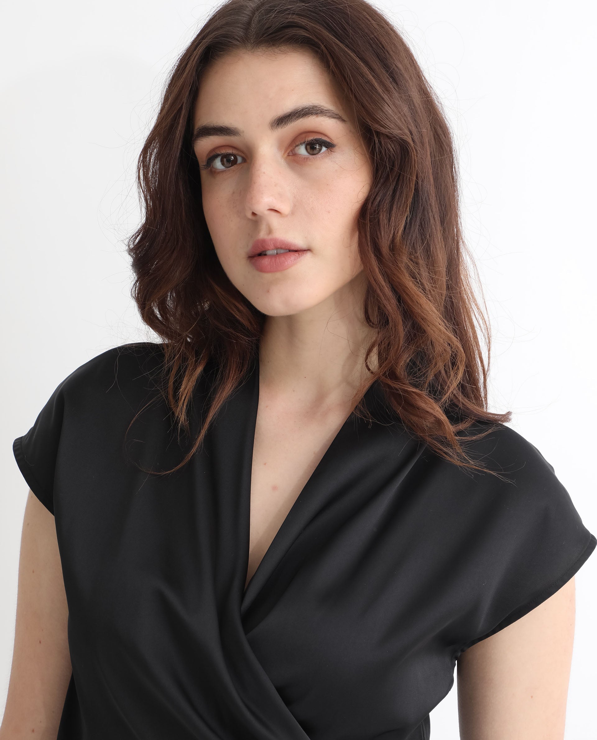 Rareism Women Jadak Black Polyester Fabric Regular Fit Collarless Sleeveless Solid Top