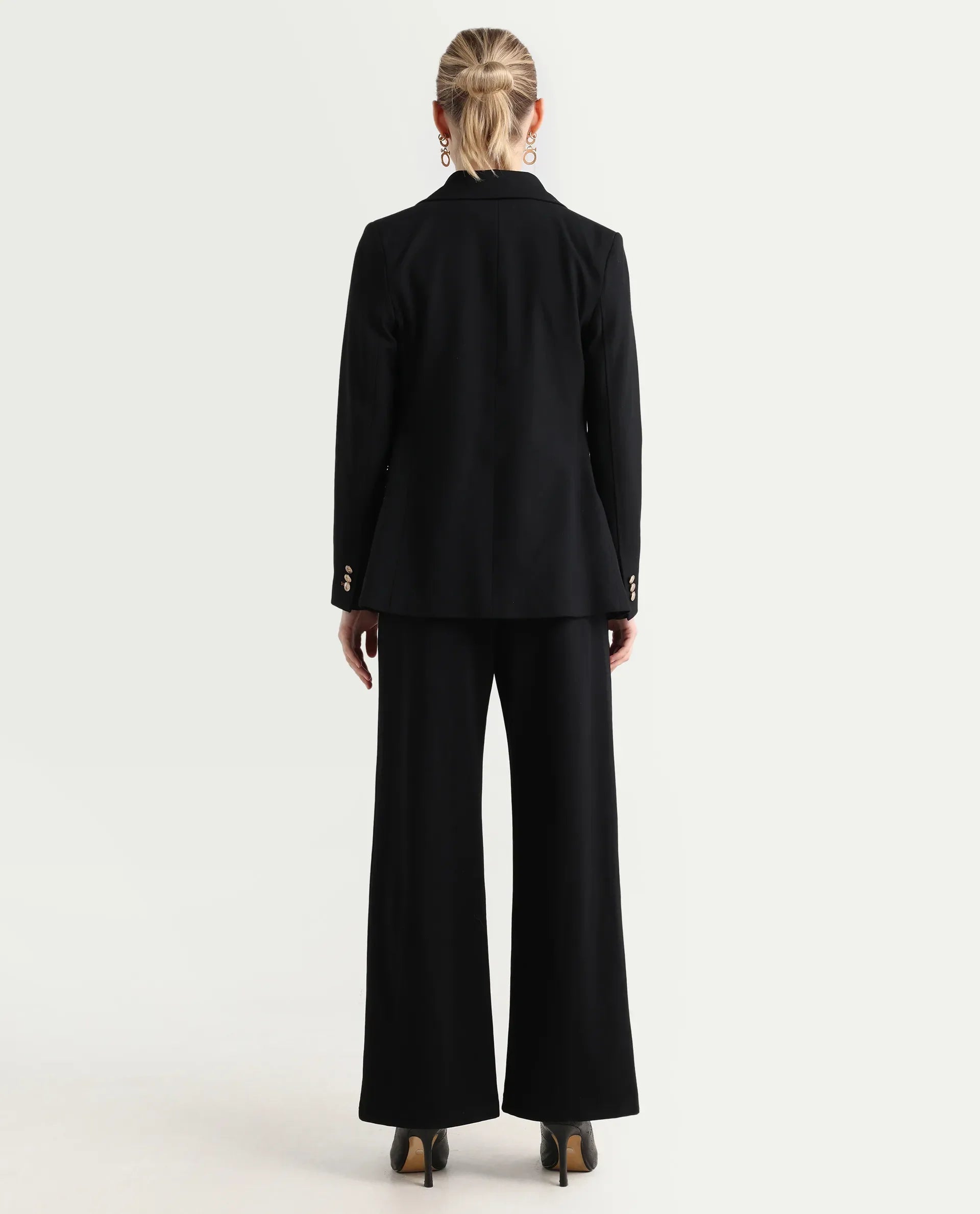 Rareism Women's Jancura-R Black Rayon Blend Plain Ankle Length Bootcut Trouser