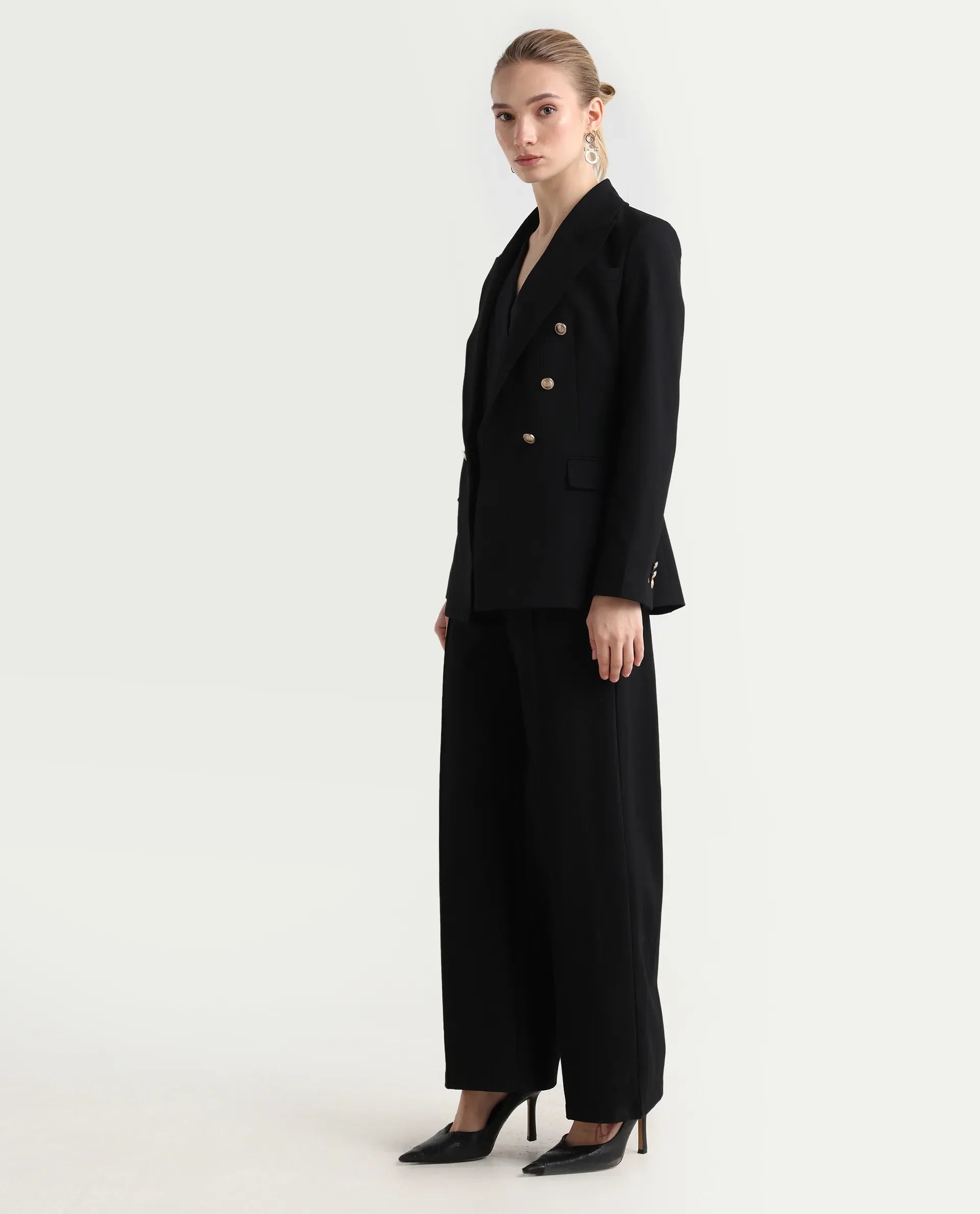 Rareism Women's Jancura-R Black Rayon Plain Ankle Length Bootcut Trouser