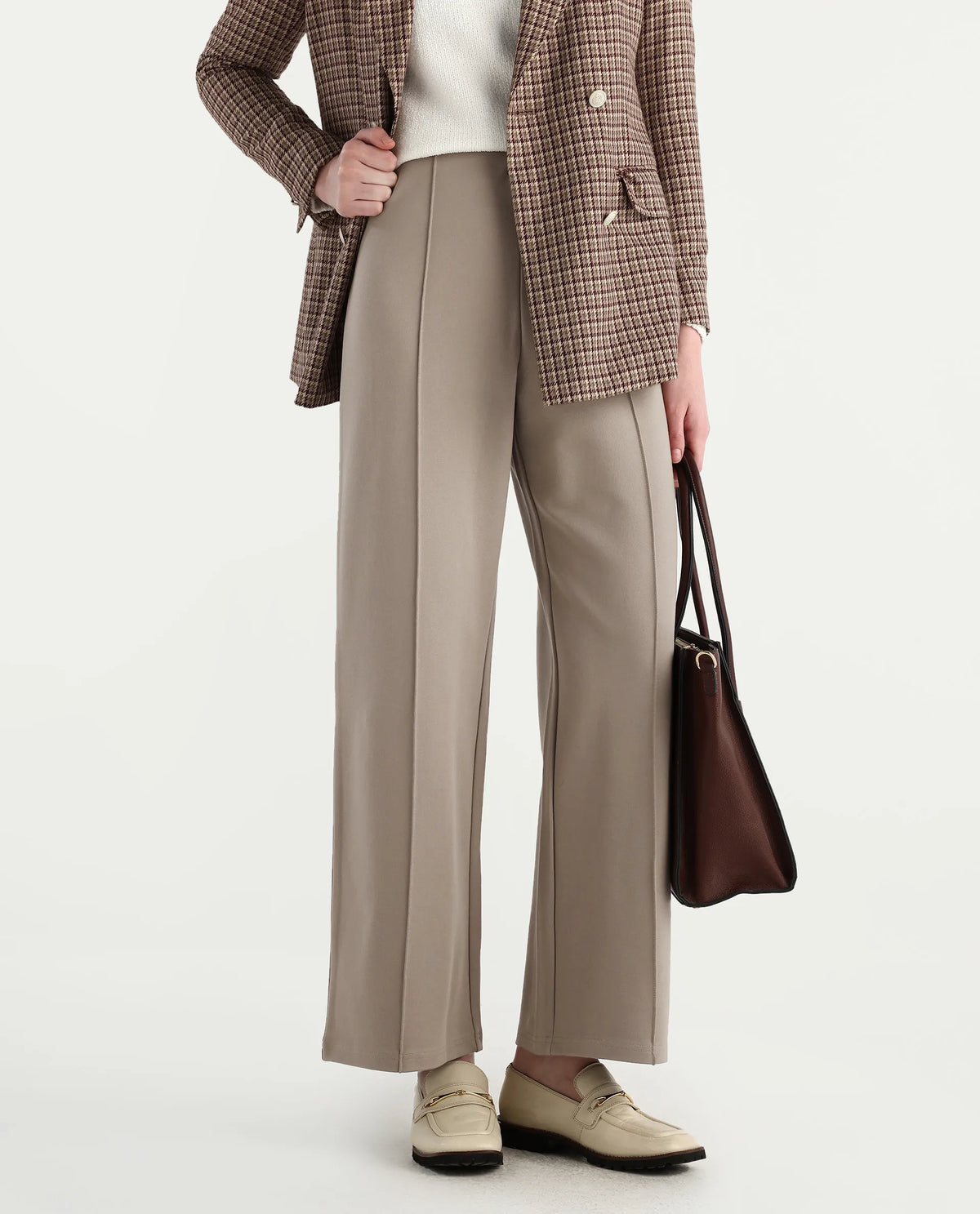 Rareism Women's Jancura-R Beige Viscose Blend Fabric Straight Plain Trouser