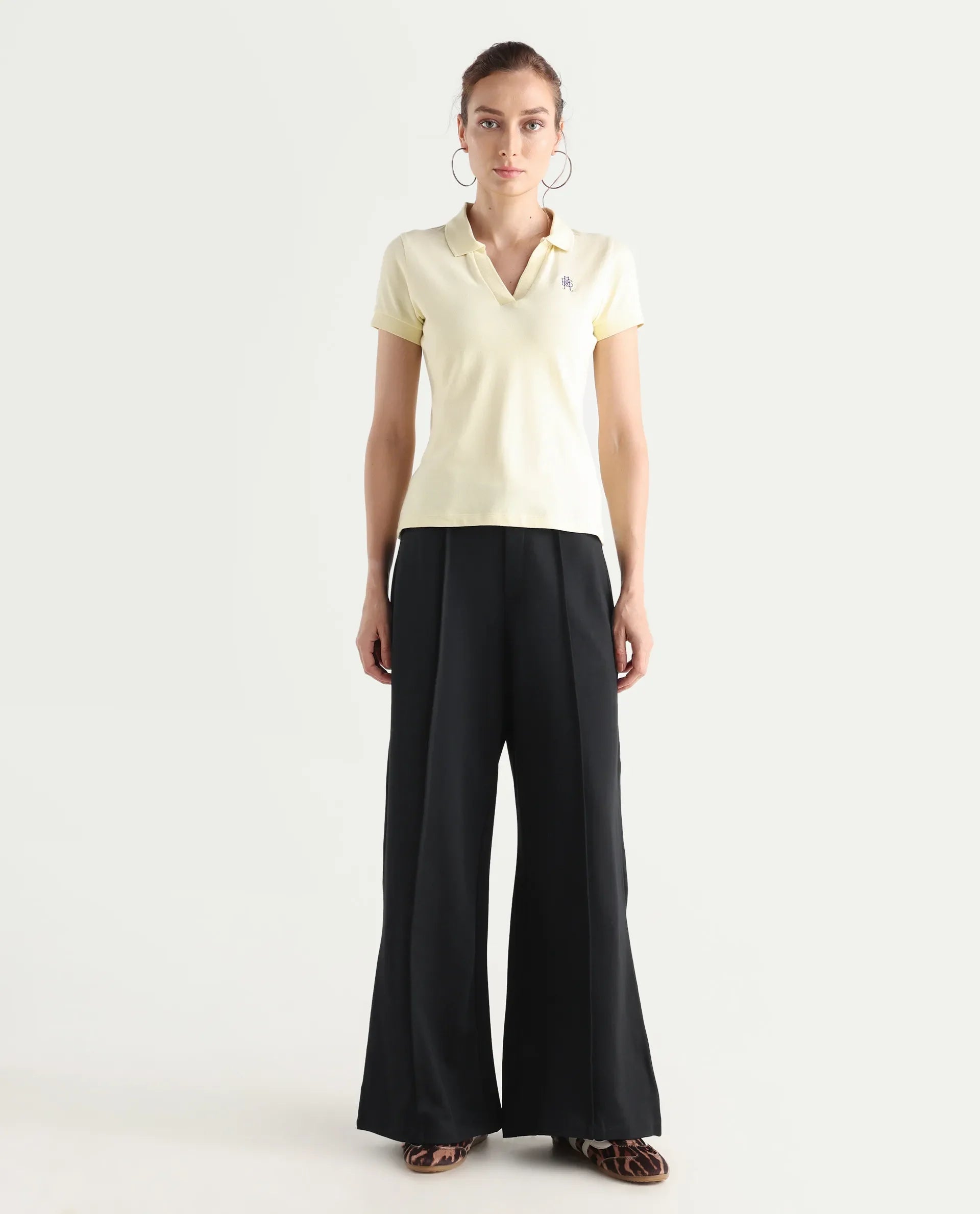 Rareism Women's Jancura Black Nylon Fabric Straight Plain Trouser